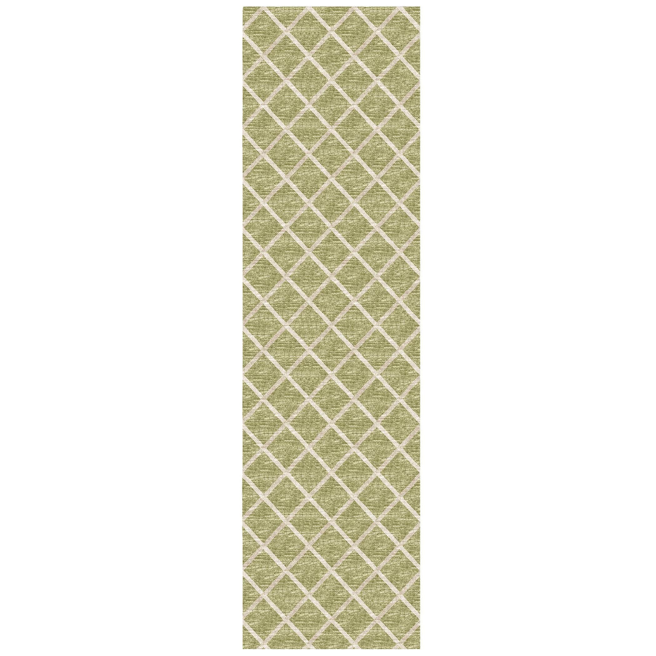Luxury Machine Washable Indoor/Outdoor Transitional YO1 Aloe Green Rug 2'3" x 10' #shape_Runner