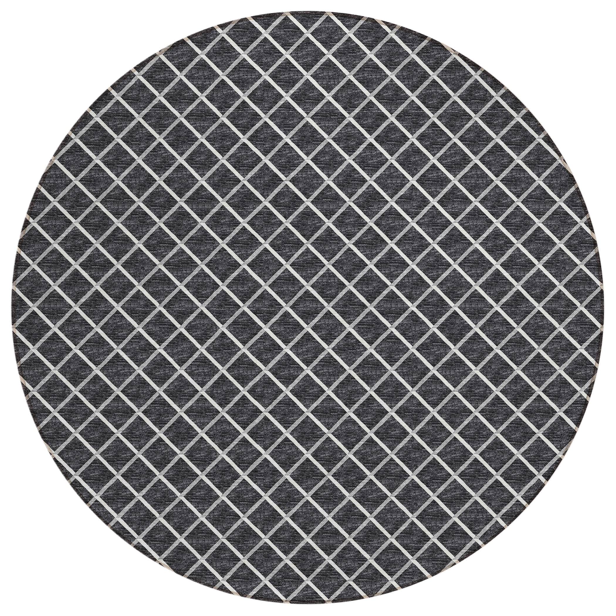 Luxury Machine Washable Indoor/Outdoor Transitional YO1 Black Rug 4' x 4' #shape_Round