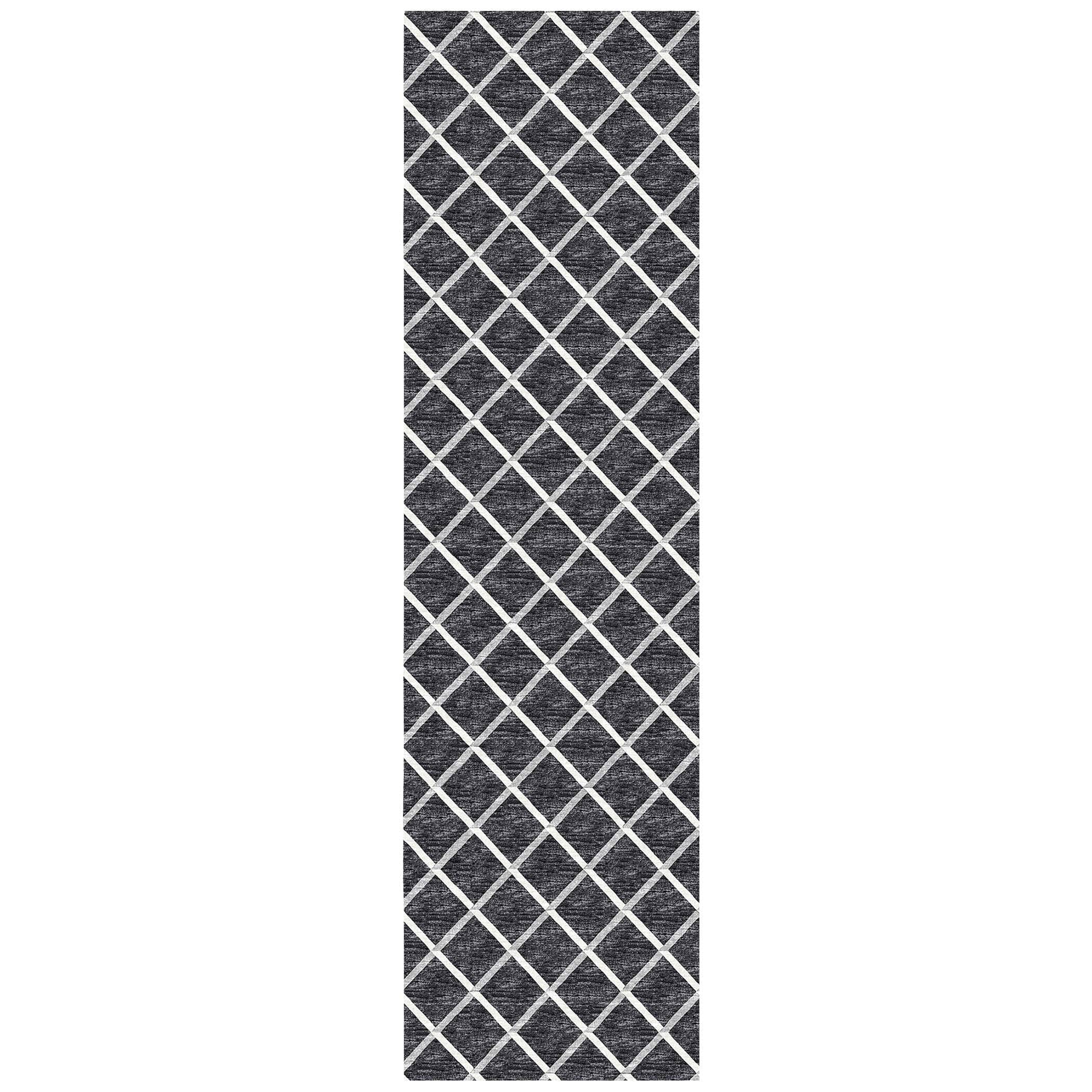 Luxury Machine Washable Indoor/Outdoor Transitional YO1 Black Rug 2'3" x 10' #shape_Runner
