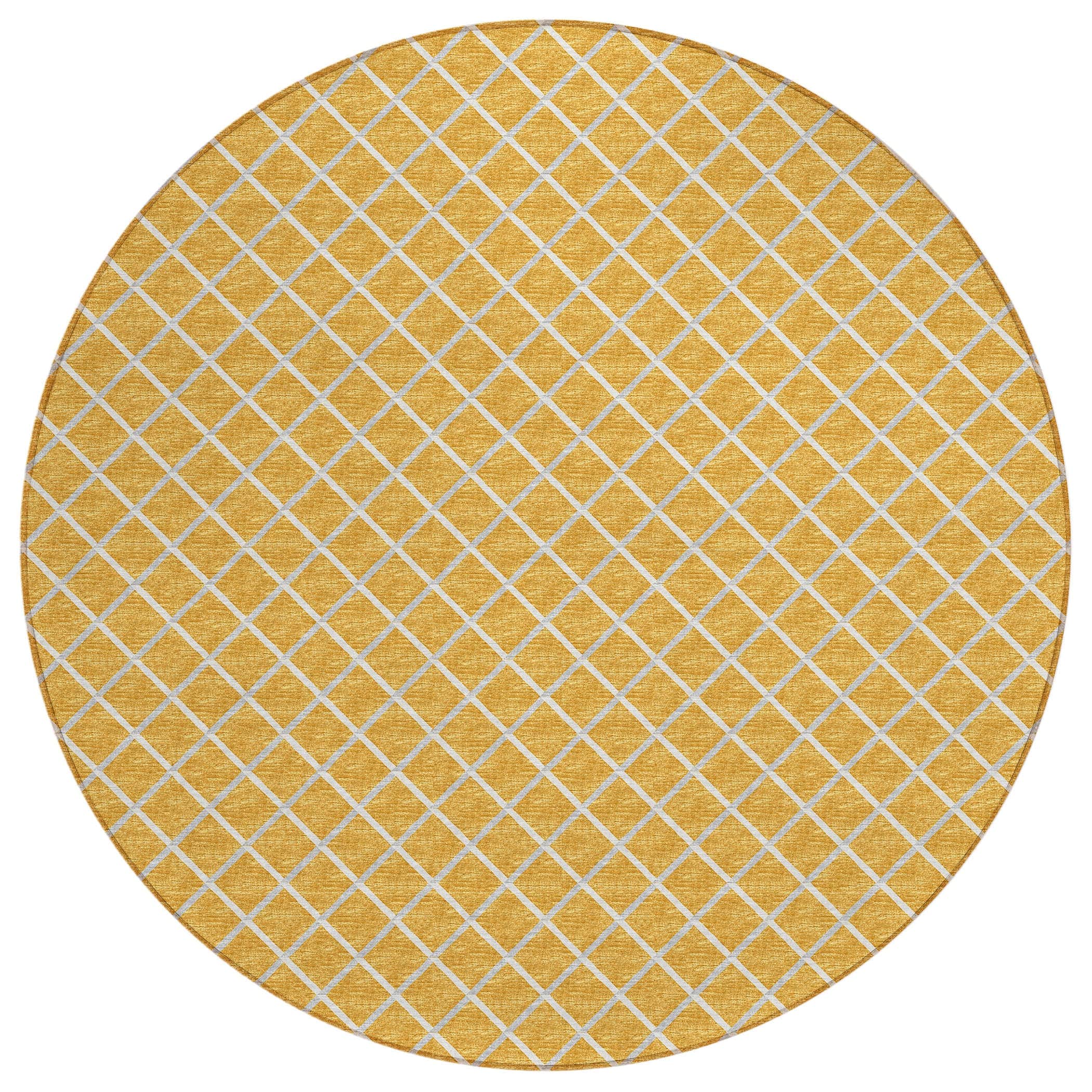 Luxury Machine Washable Indoor/Outdoor Transitional YO1 Gold Rug 4' x 4' #shape_Round