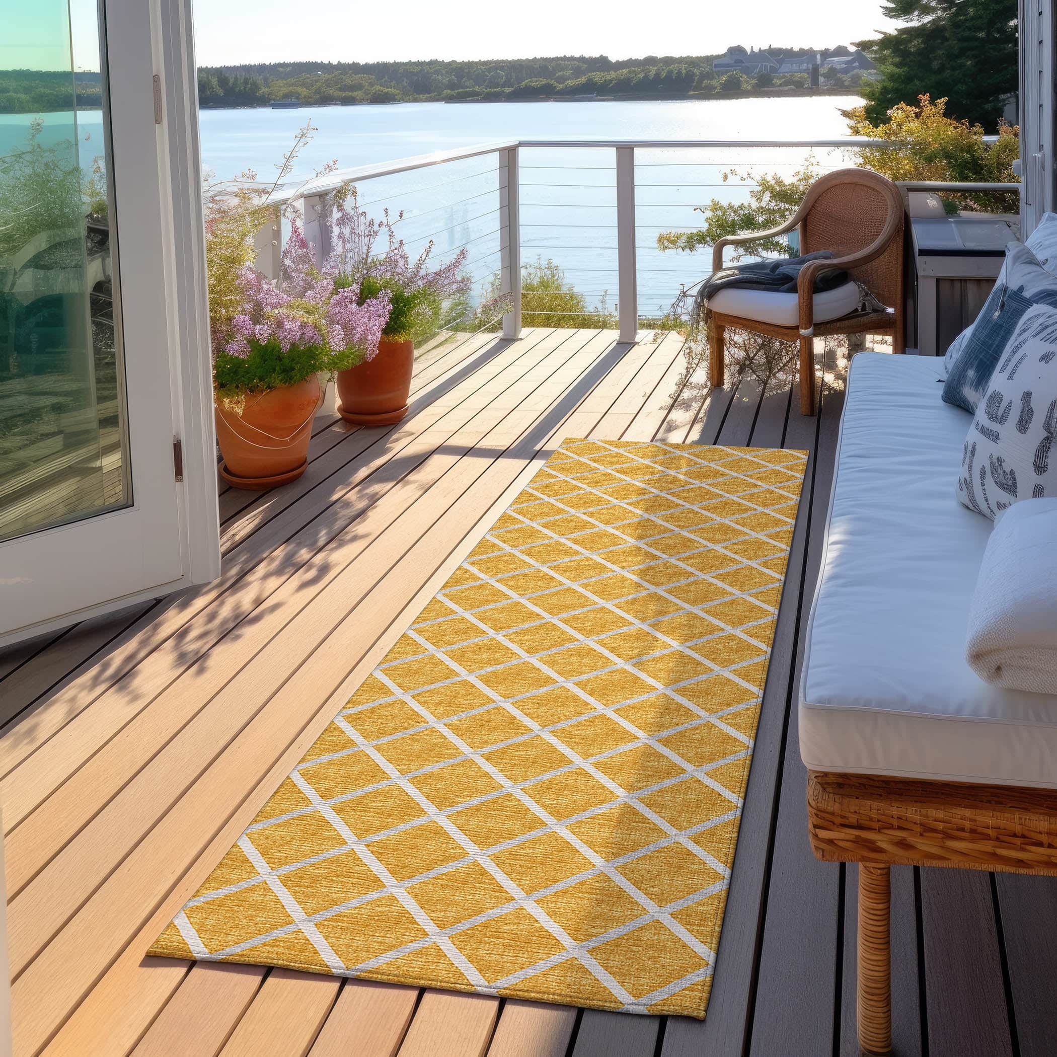 Luxury Machine Washable Indoor/Outdoor Transitional YO1 Gold Rug 2'3" x 10' #shape_Runner