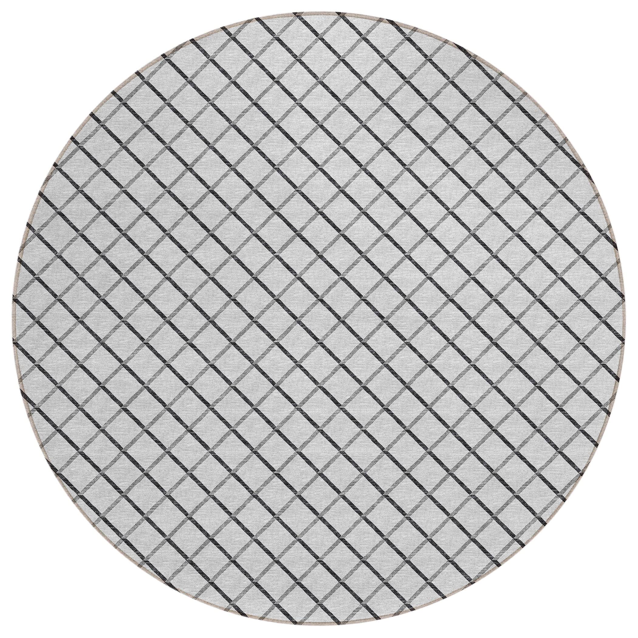Luxury Machine Washable Indoor/Outdoor Transitional YO1 Gray Rug 4' x 4' #shape_Round