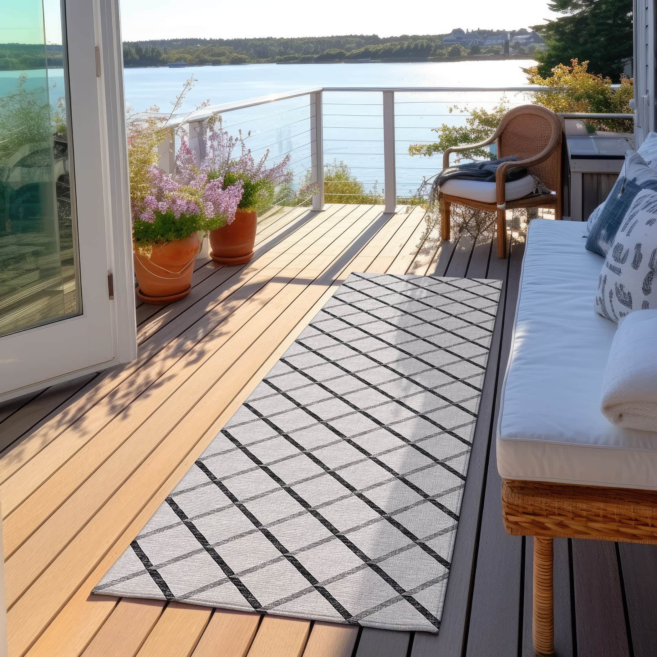 Luxury Machine Washable Indoor/Outdoor Transitional YO1 Gray Rug 2'3" x 10' #shape_Runner