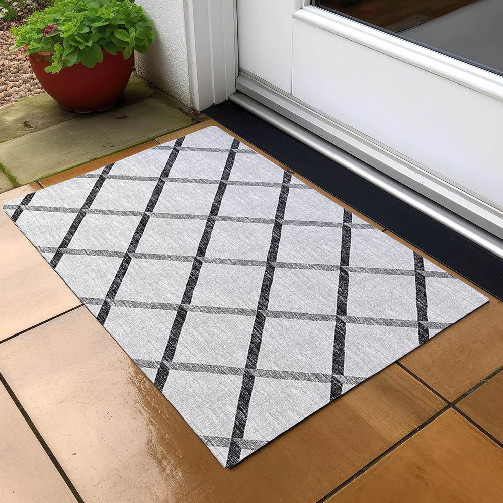 Luxury Machine Washable Indoor/Outdoor Transitional YO1 Gray Rug 1'8" x 2'6" #shape_Rectangle