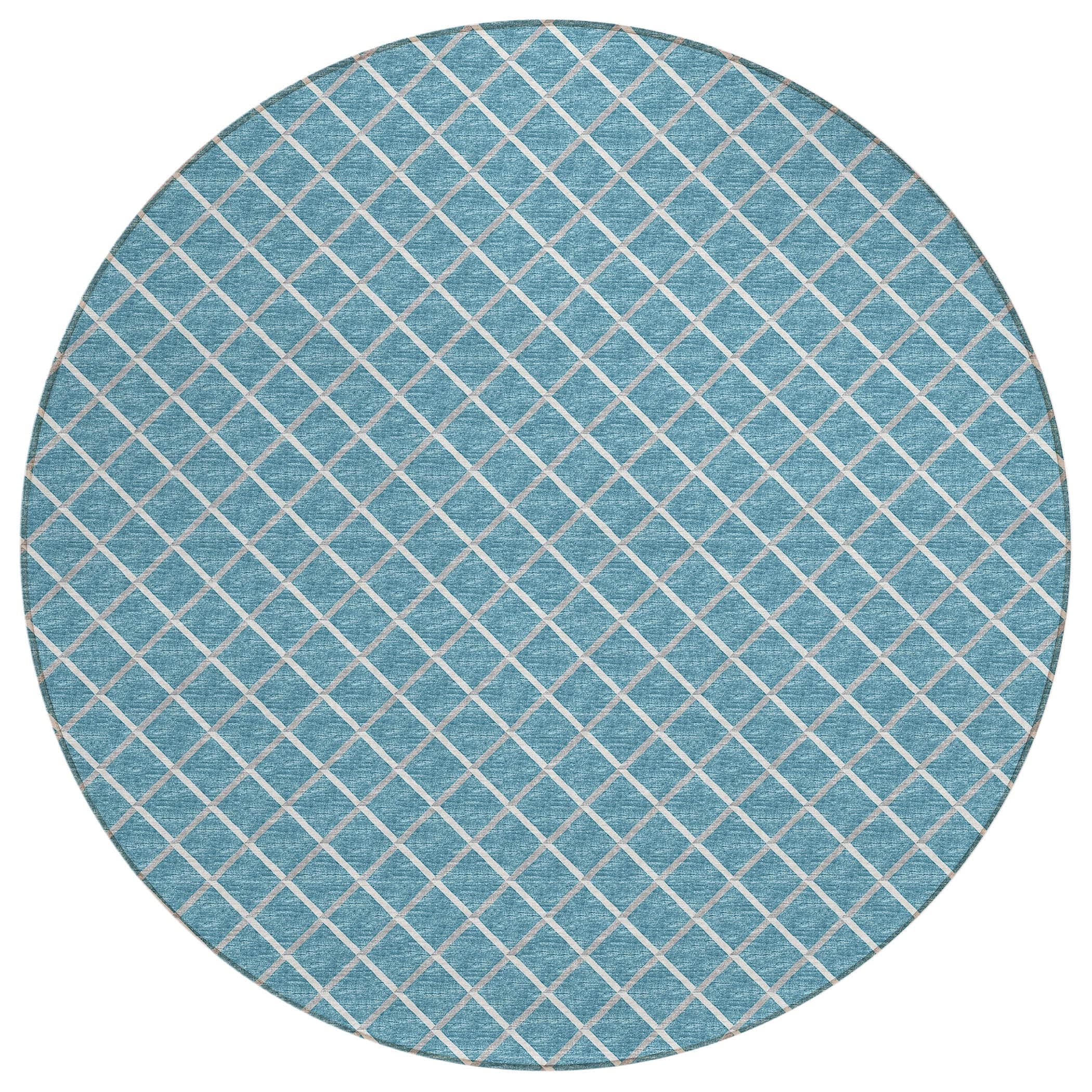 Luxury Machine Washable Indoor/Outdoor Transitional YO1 Sky Blue Rug 4' x 4' #shape_Round