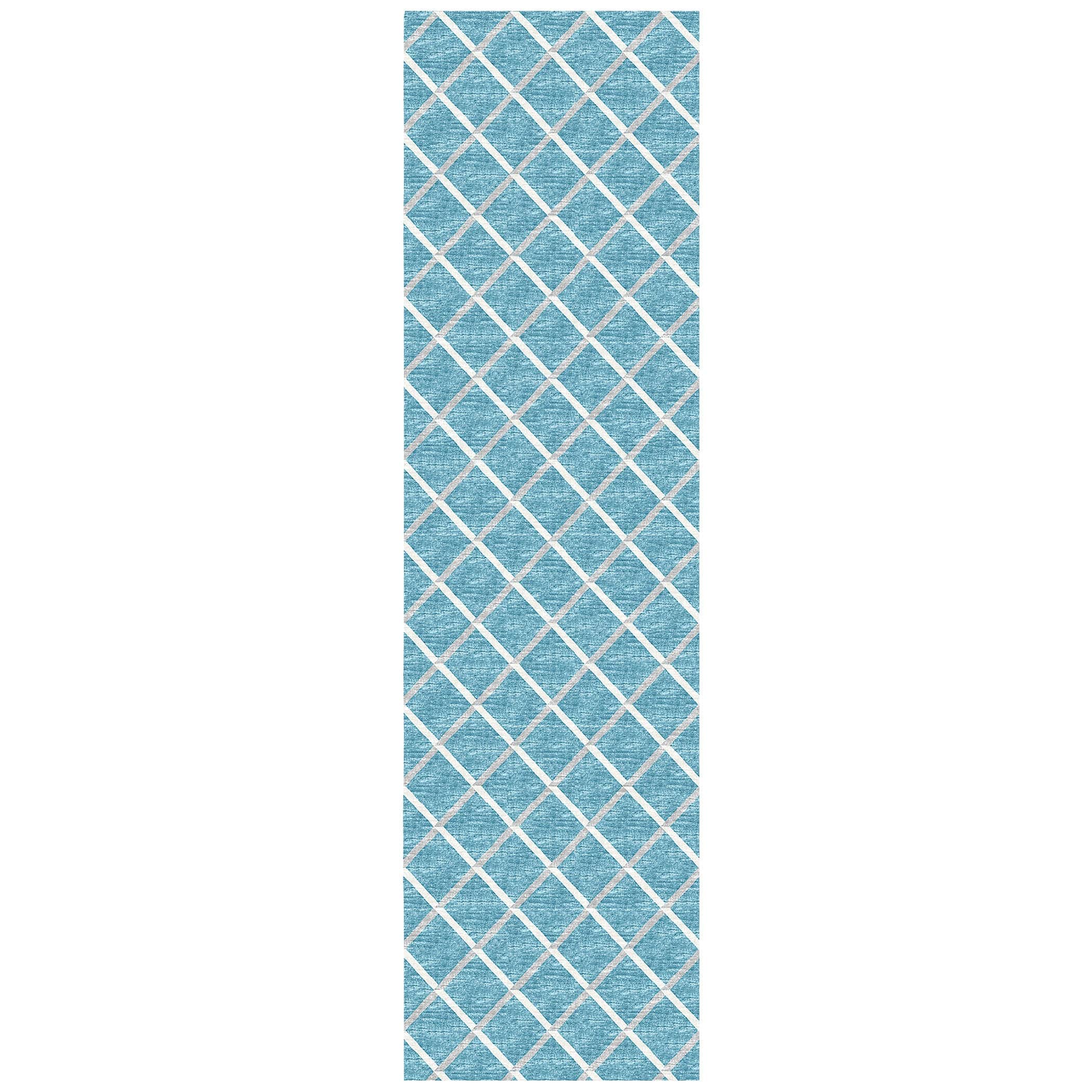 Luxury Machine Washable Indoor/Outdoor Transitional YO1 Sky Blue Rug 2'3" x 10' #shape_Runner