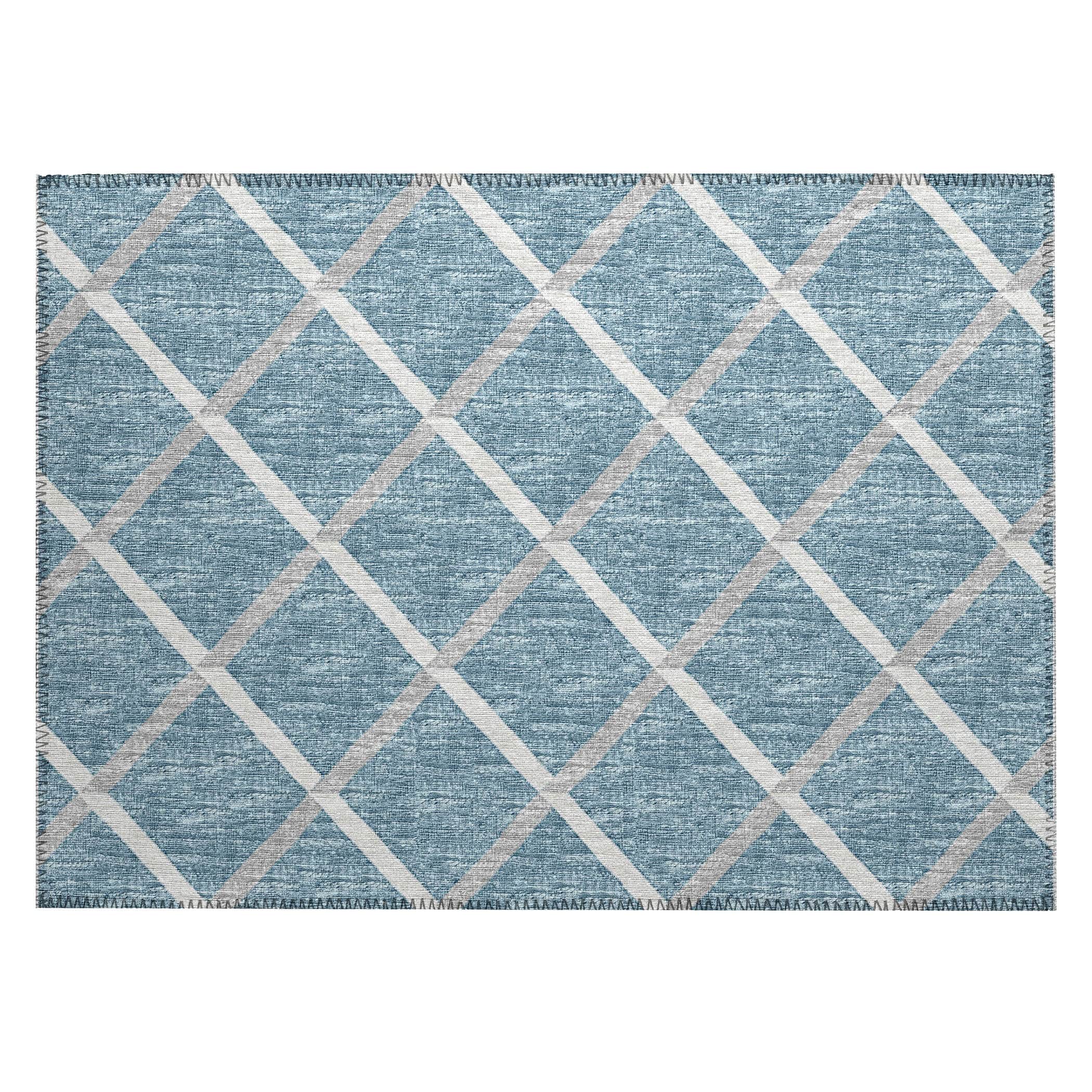 Luxury Machine Washable Indoor/Outdoor Transitional YO1 Sky Blue Rug 1'8" x 2'6" #shape_Rectangle