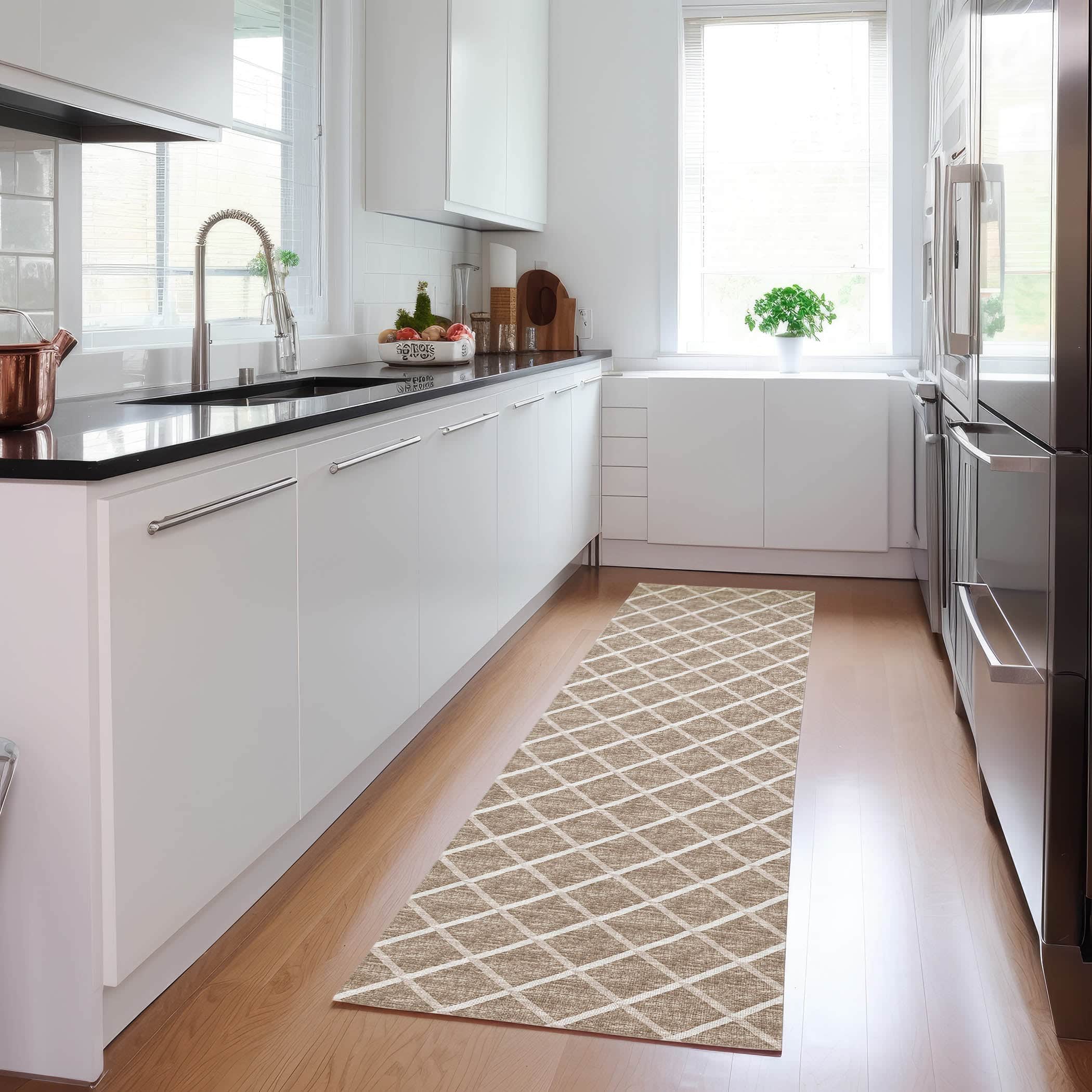 Luxury Machine Washable Indoor/Outdoor Transitional YO1 Taupe Brown Rug 2'3" x 10' #shape_Runner