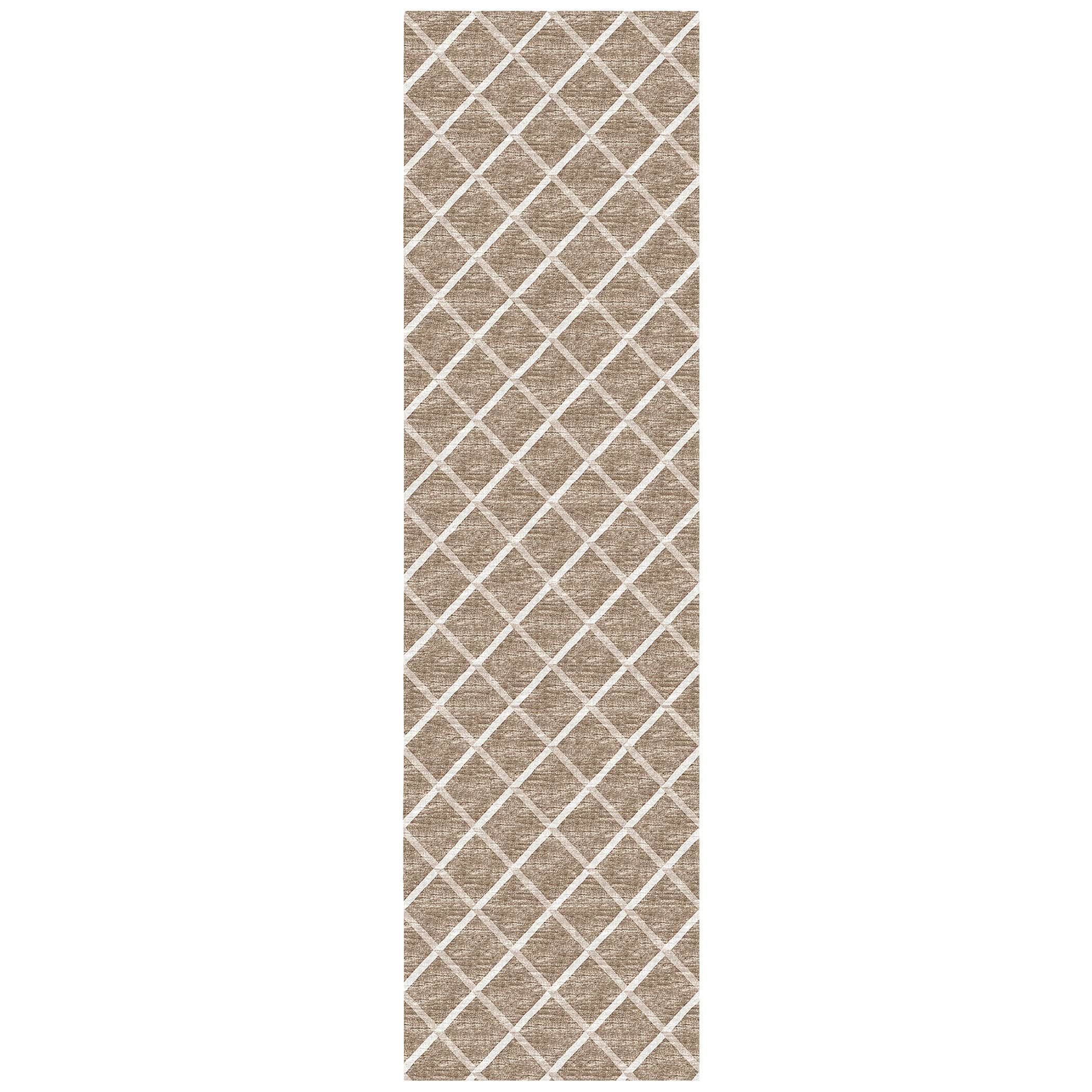 Luxury Machine Washable Indoor/Outdoor Transitional YO1 Taupe Brown Rug 2'3" x 10' #shape_Runner