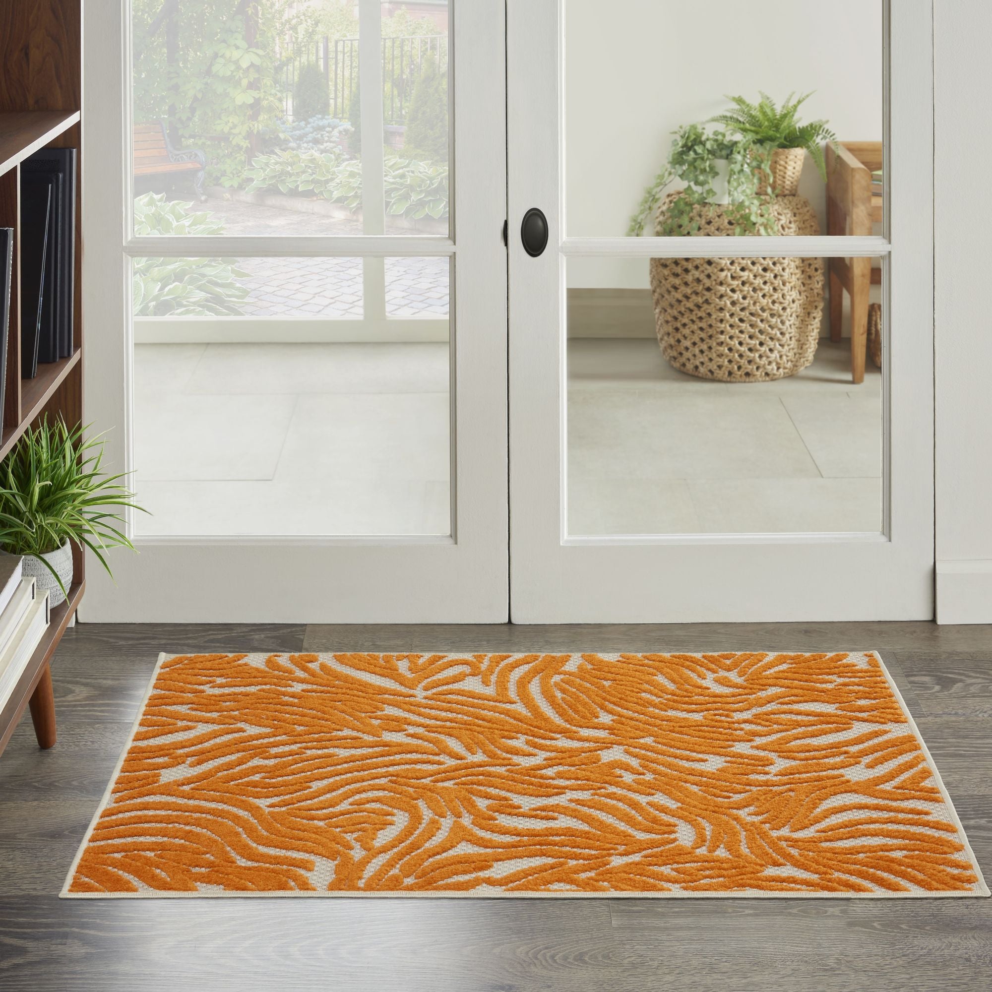Orange Indoor Outdoor Zebra Stripe Area Rug