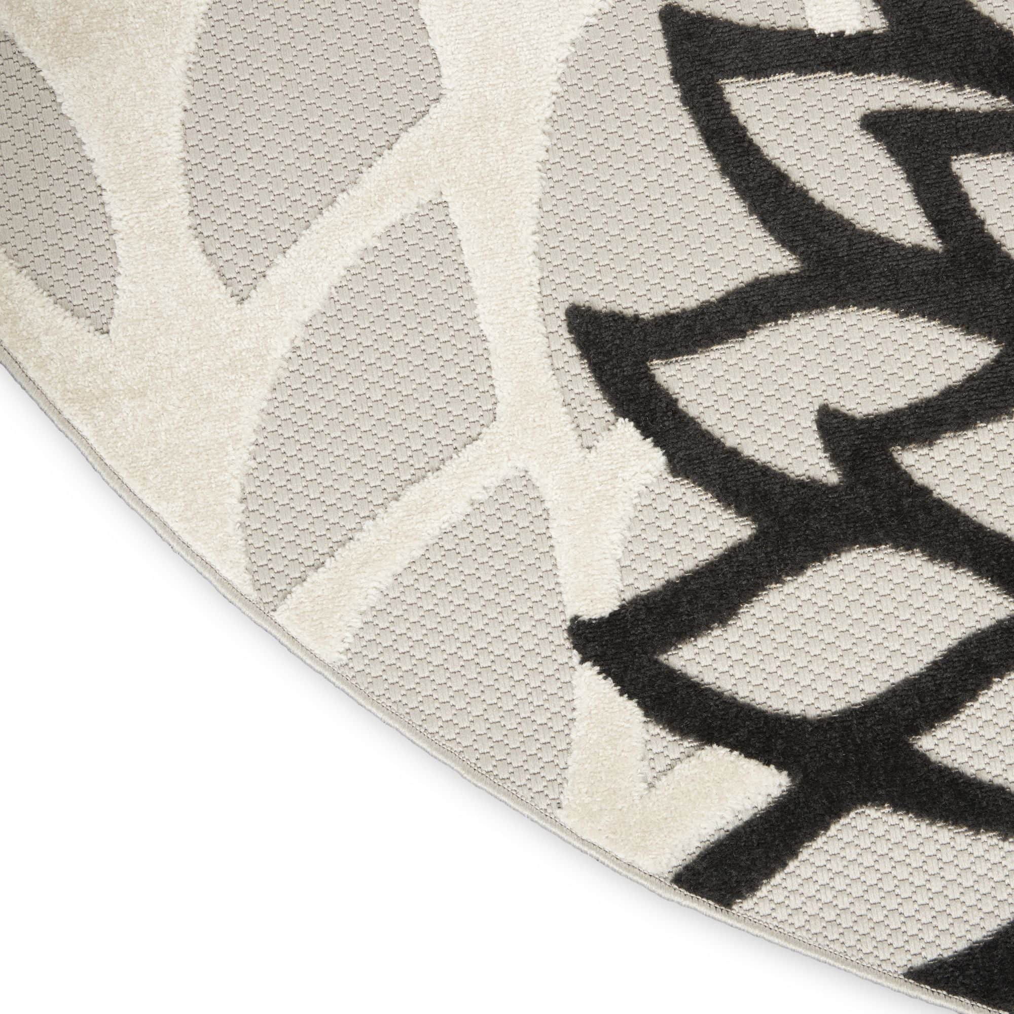 Black White Tropical Indoor-Outdoor Black White Area Rug