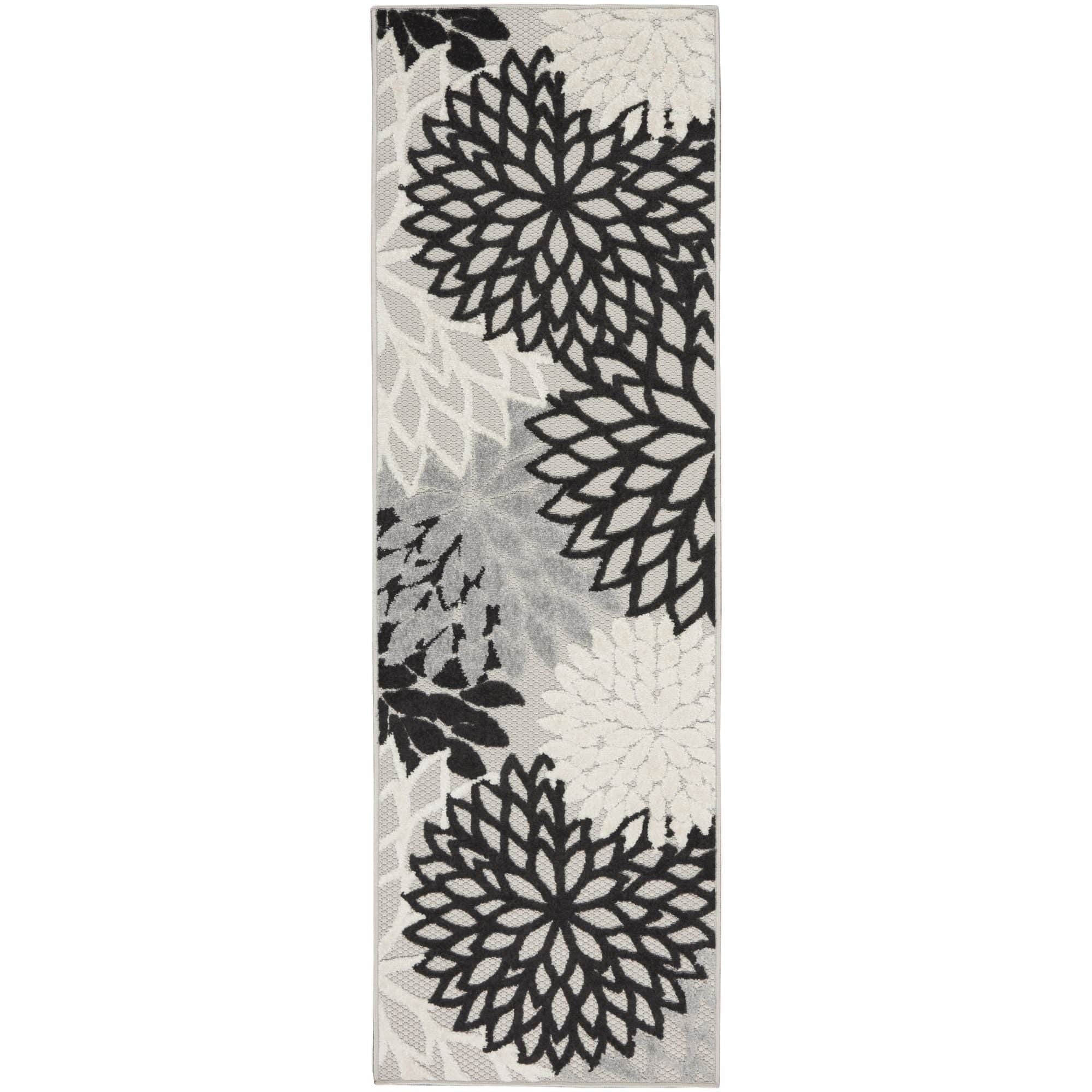 Black White Tropical Indoor-Outdoor Black White Area Rug