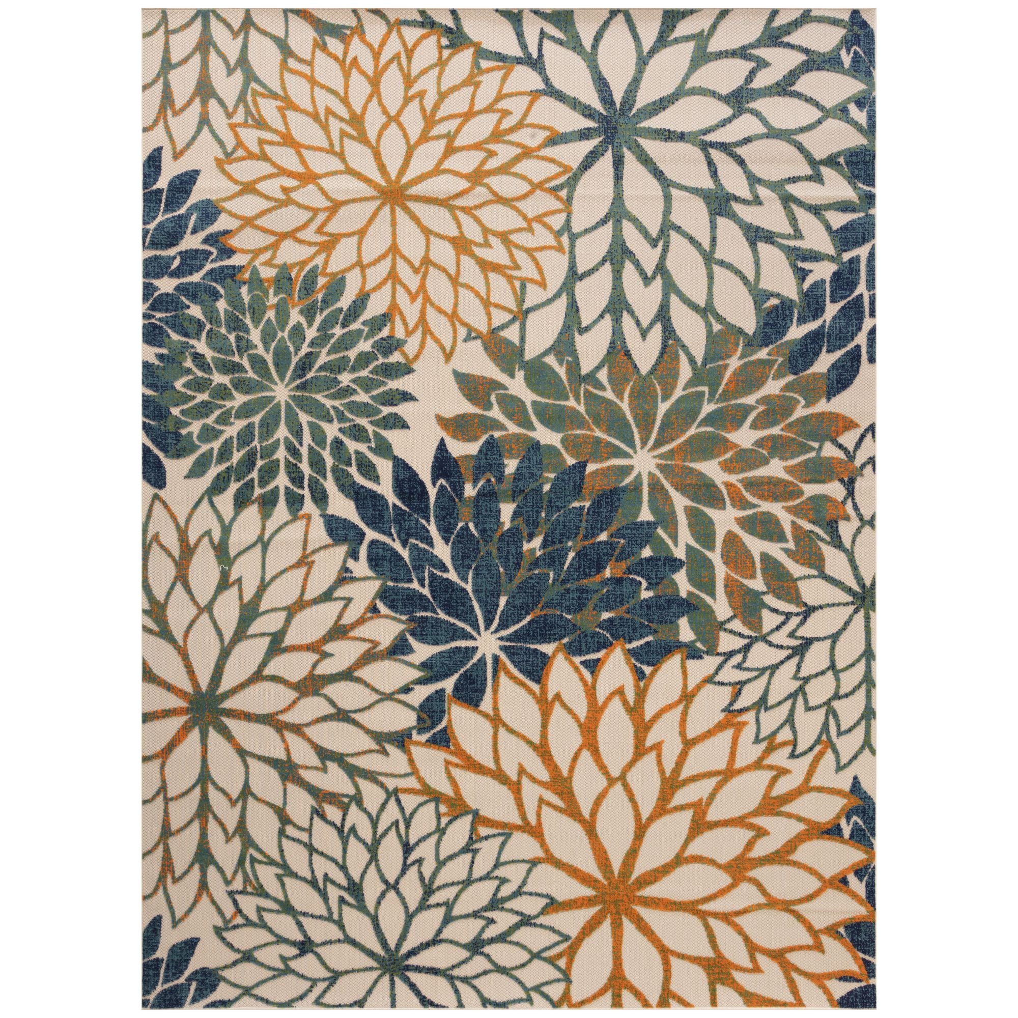 Blue Green Tropical Indoor-Outdoor Black White Area Rug