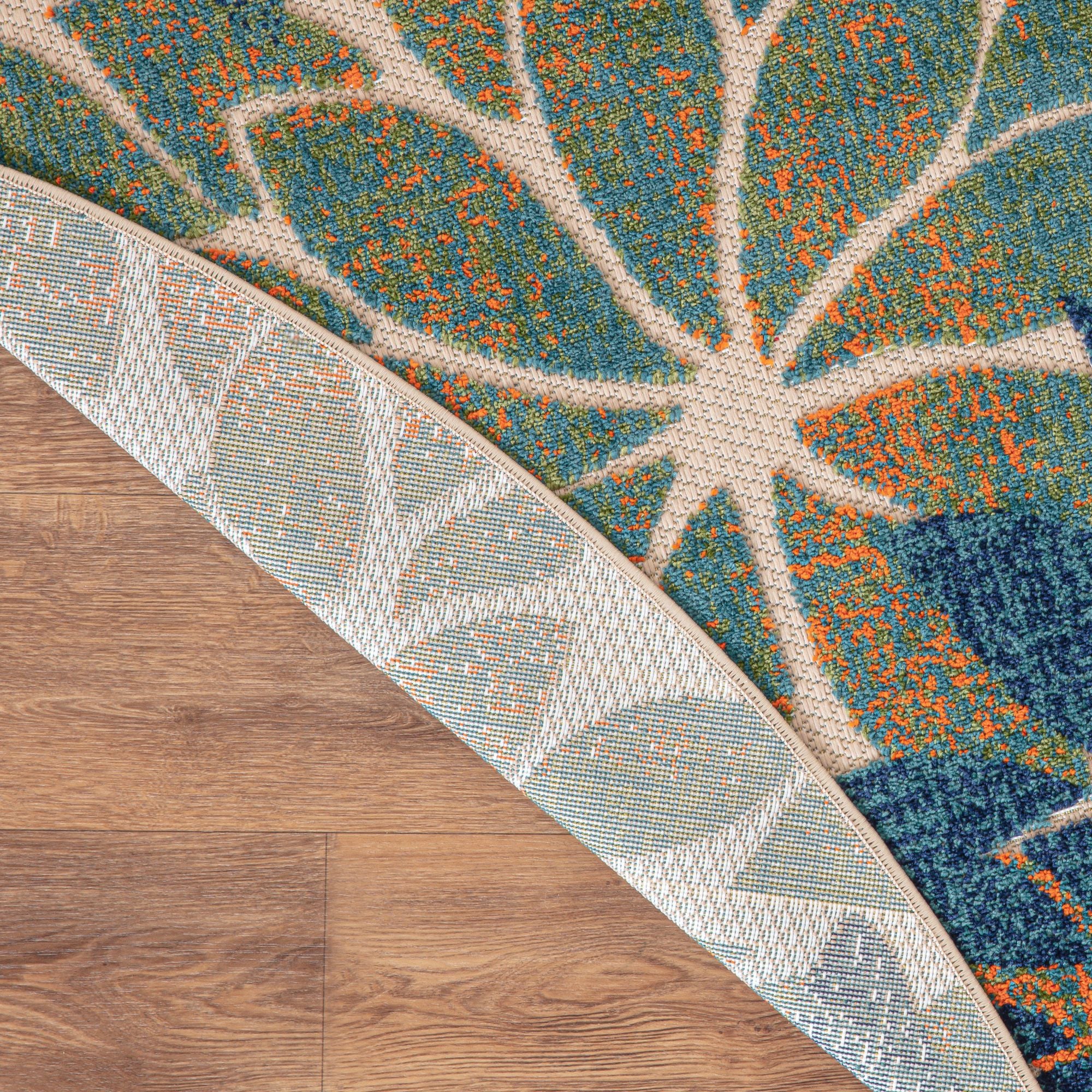 Blue Green Tropical Indoor-Outdoor Black White Area Rug