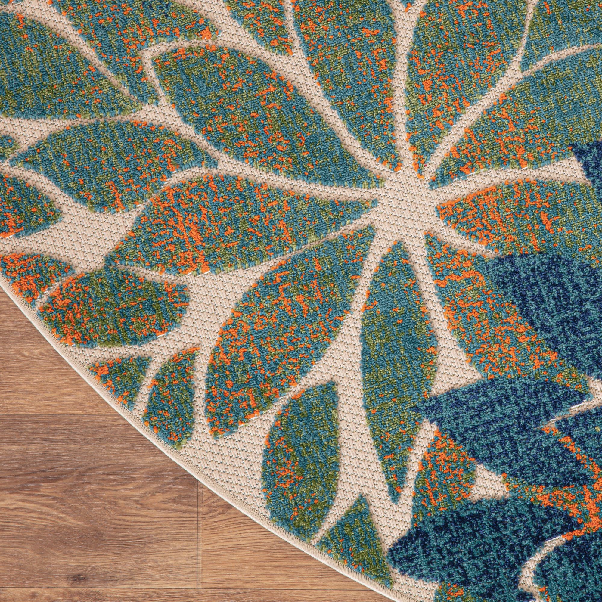 Blue Green Tropical Indoor-Outdoor Black White Area Rug
