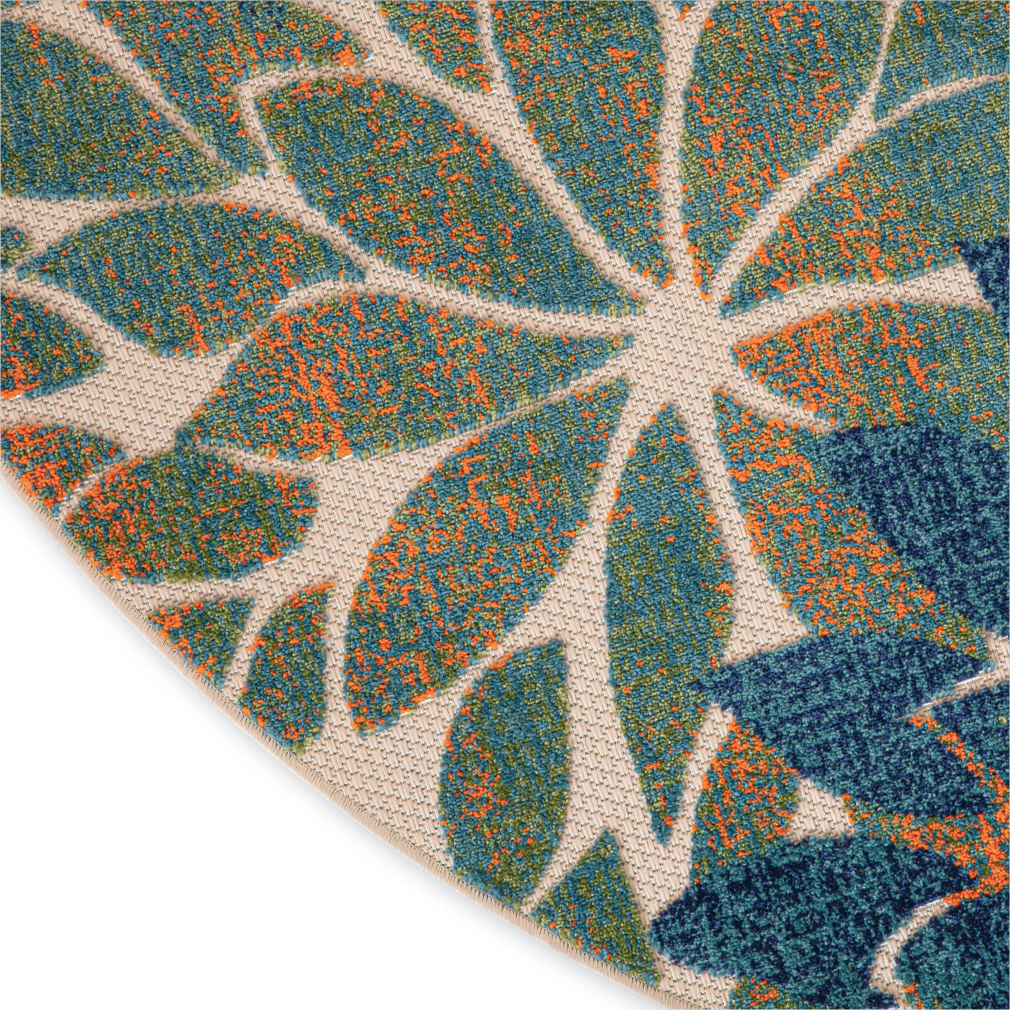 Blue Green Tropical Indoor-Outdoor Black White Area Rug
