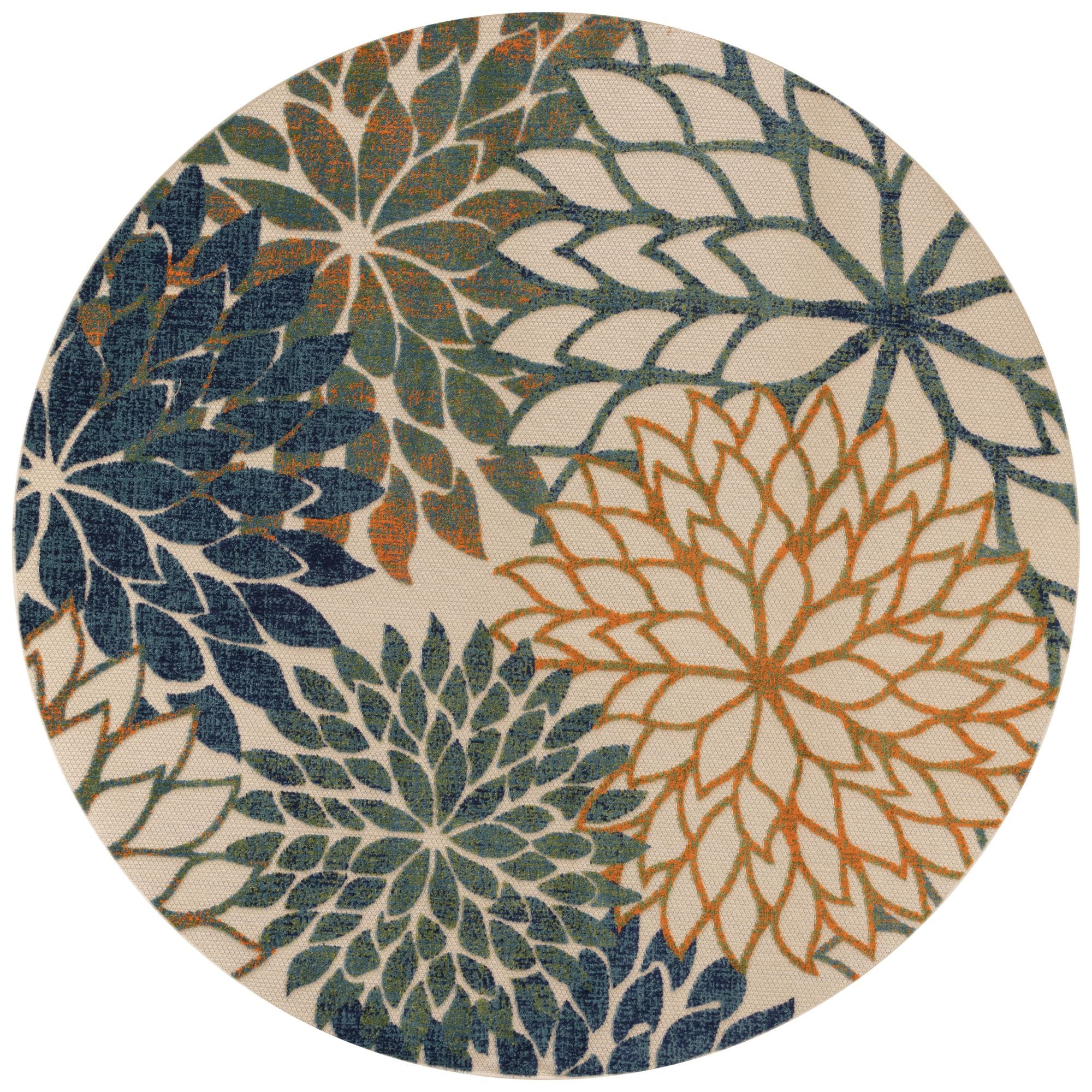 Blue Green Tropical Indoor-Outdoor Black White Area Rug