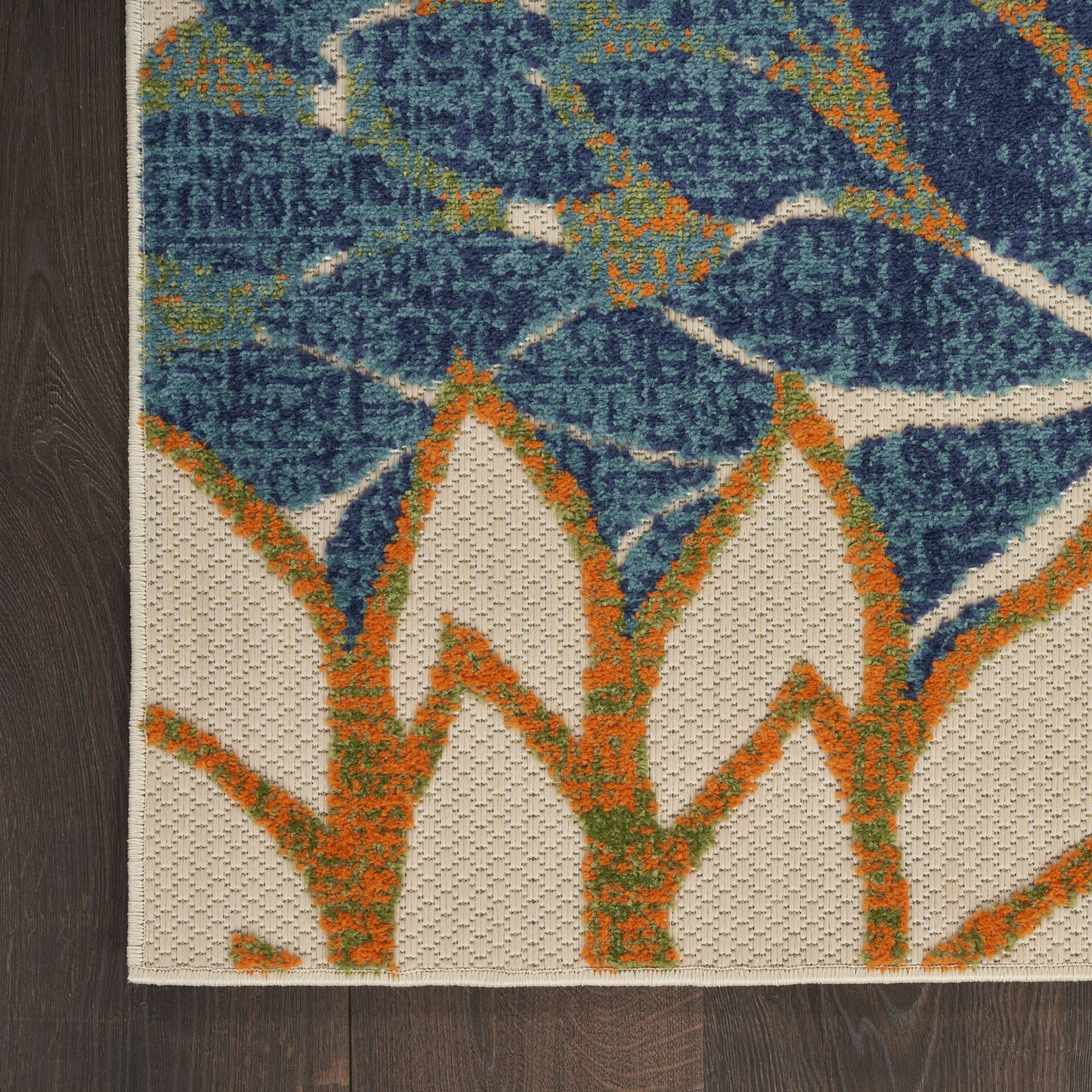 Blue Green Tropical Indoor-Outdoor Black White Area Rug