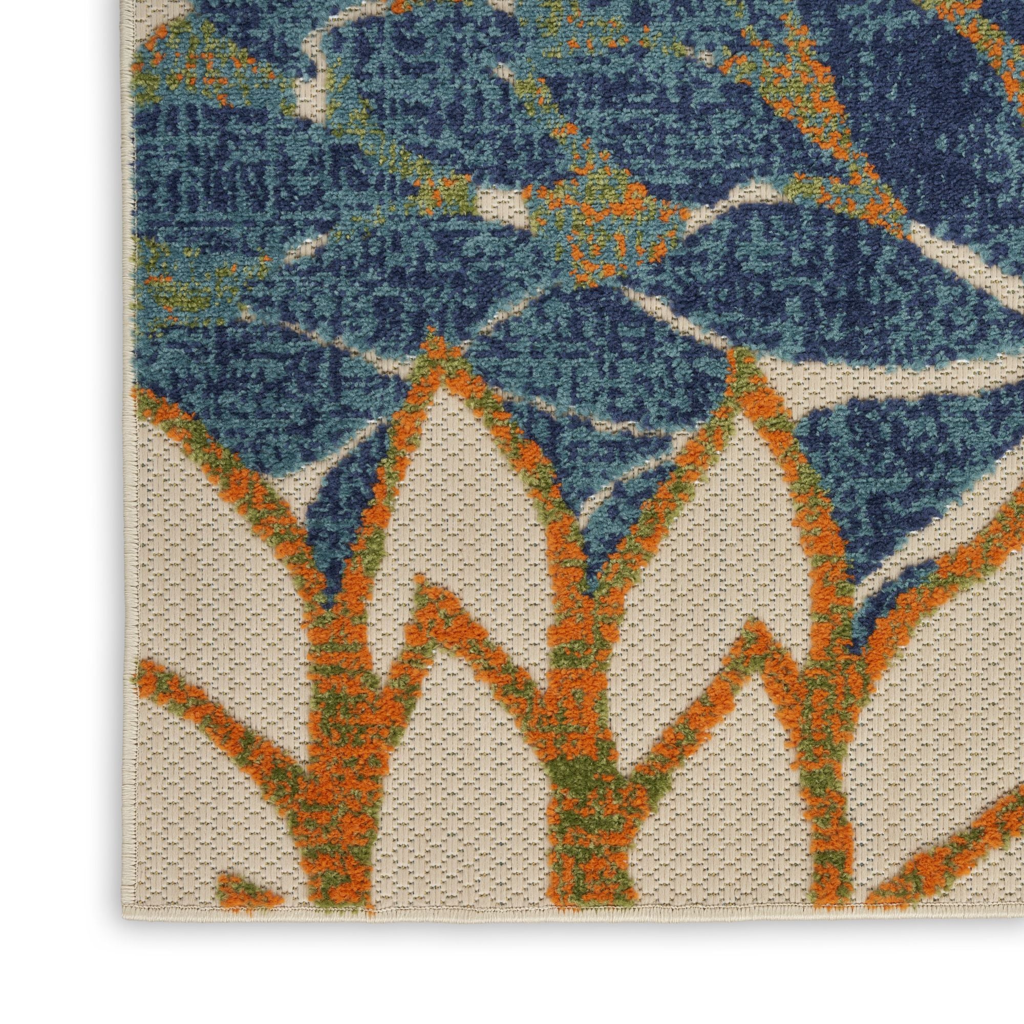 Blue Green Tropical Indoor-Outdoor Black White Area Rug