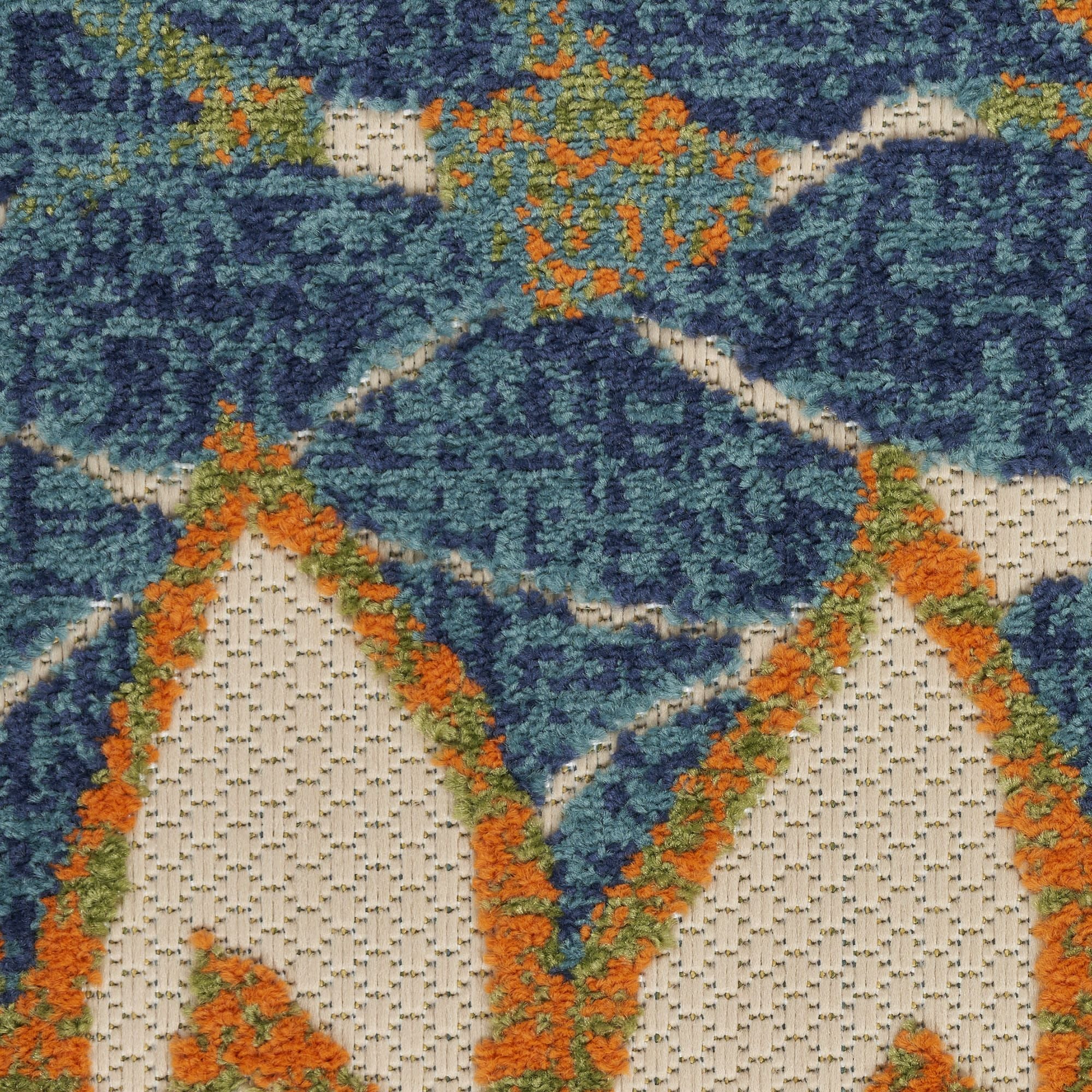 Blue Green Tropical Indoor-Outdoor Black White Area Rug