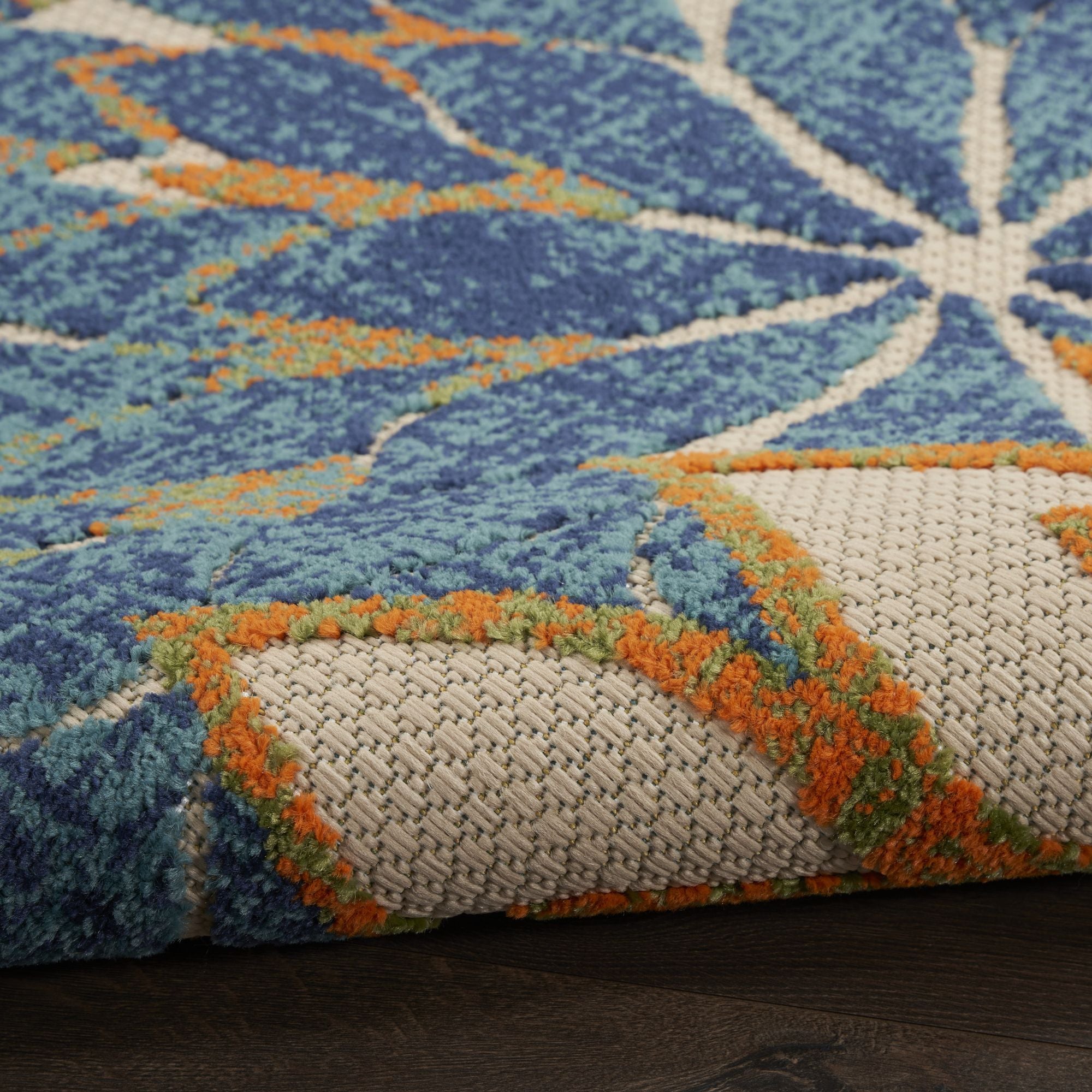 Blue Green Tropical Indoor-Outdoor Black White Area Rug