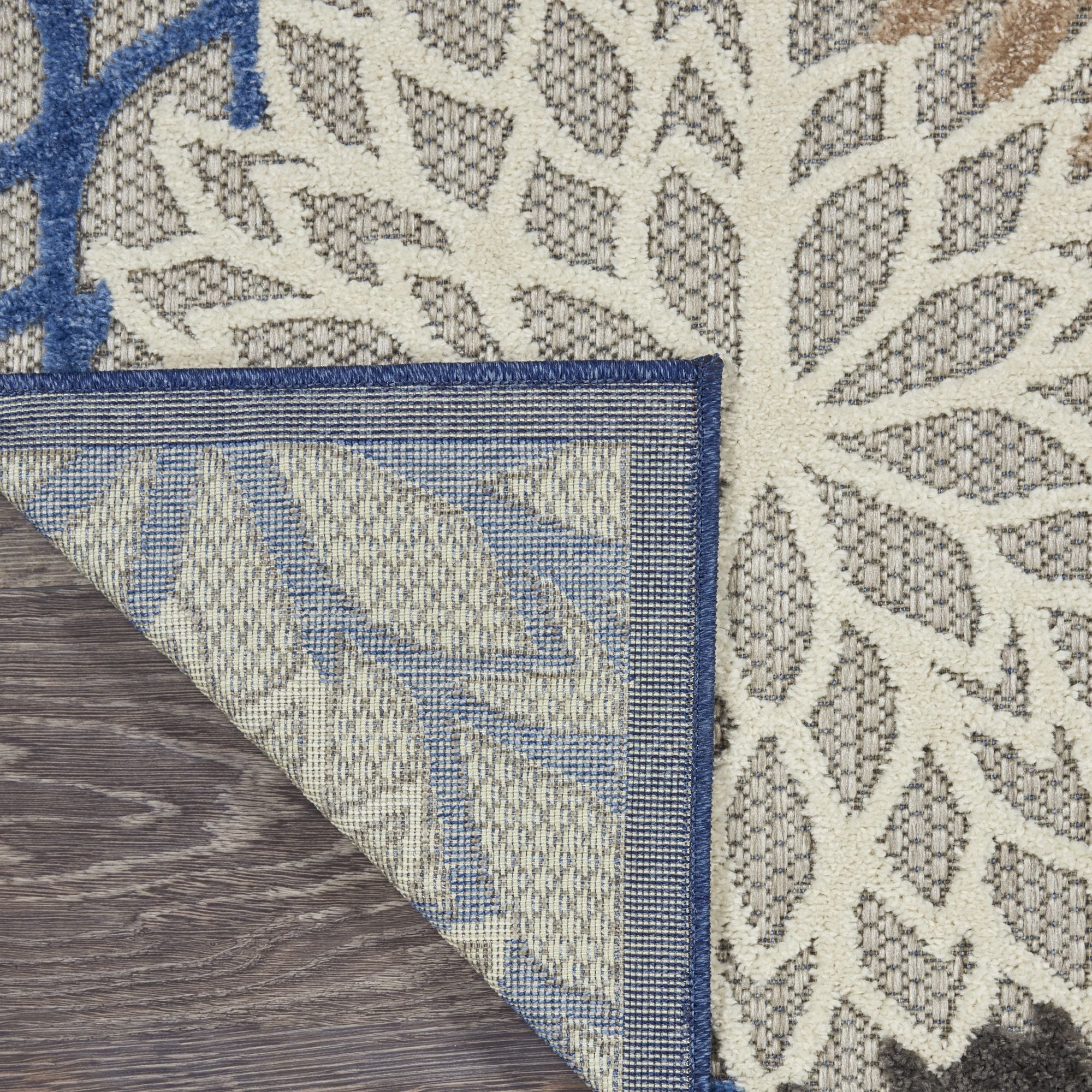 Blue Multicolor Tropical Indoor-Outdoor Black White Area Rug