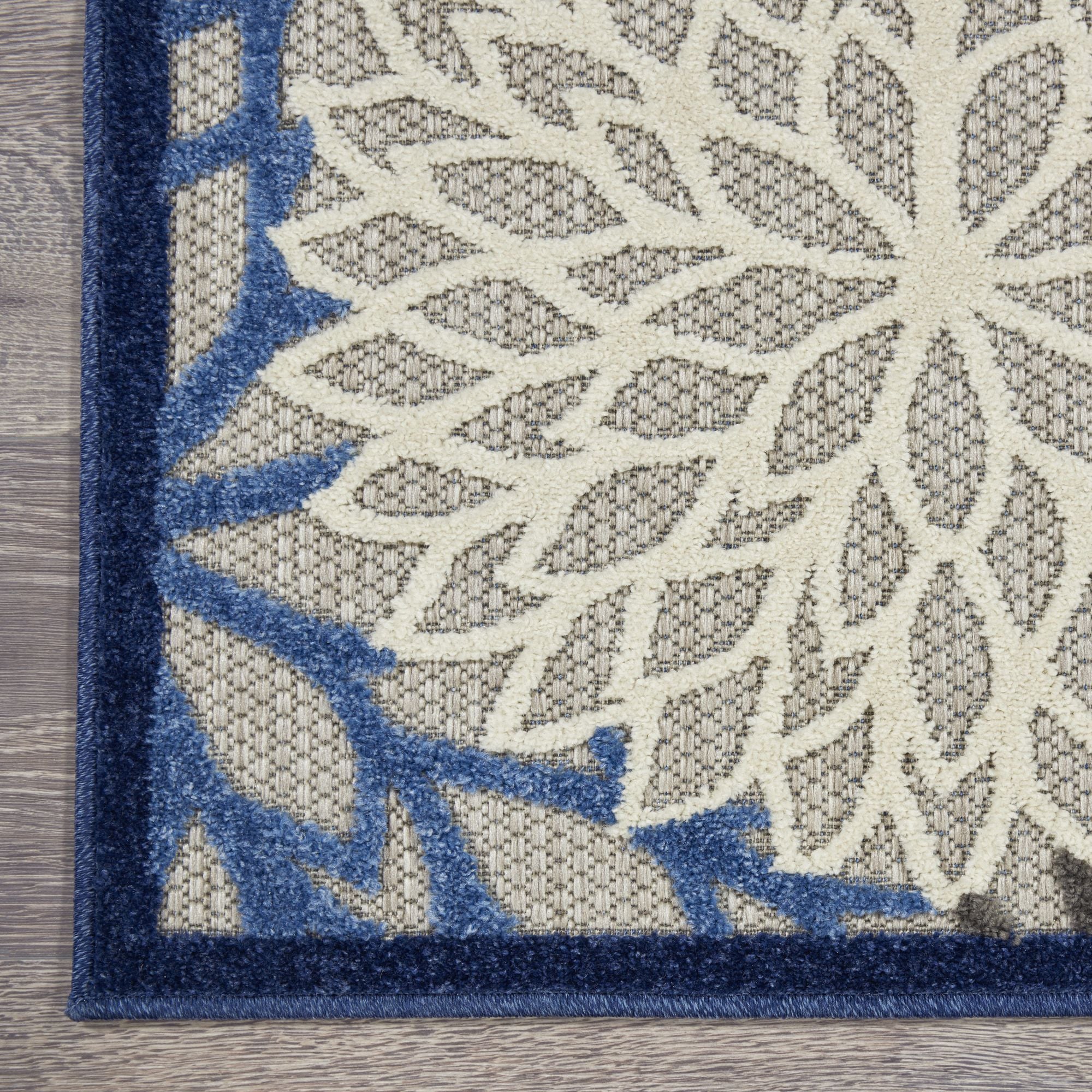 Blue Multicolor Tropical Indoor-Outdoor Black White Area Rug