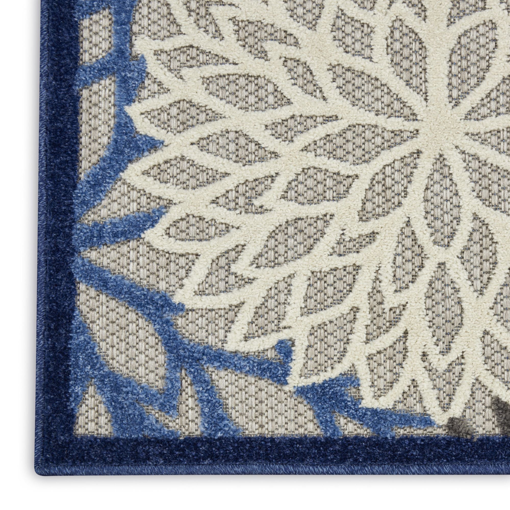 Blue Multicolor Tropical Indoor-Outdoor Black White Area Rug