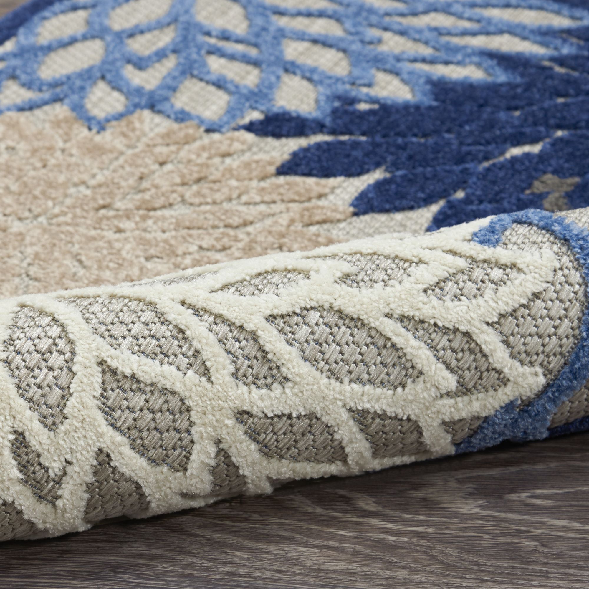 Blue Multicolor Tropical Indoor-Outdoor Black White Area Rug