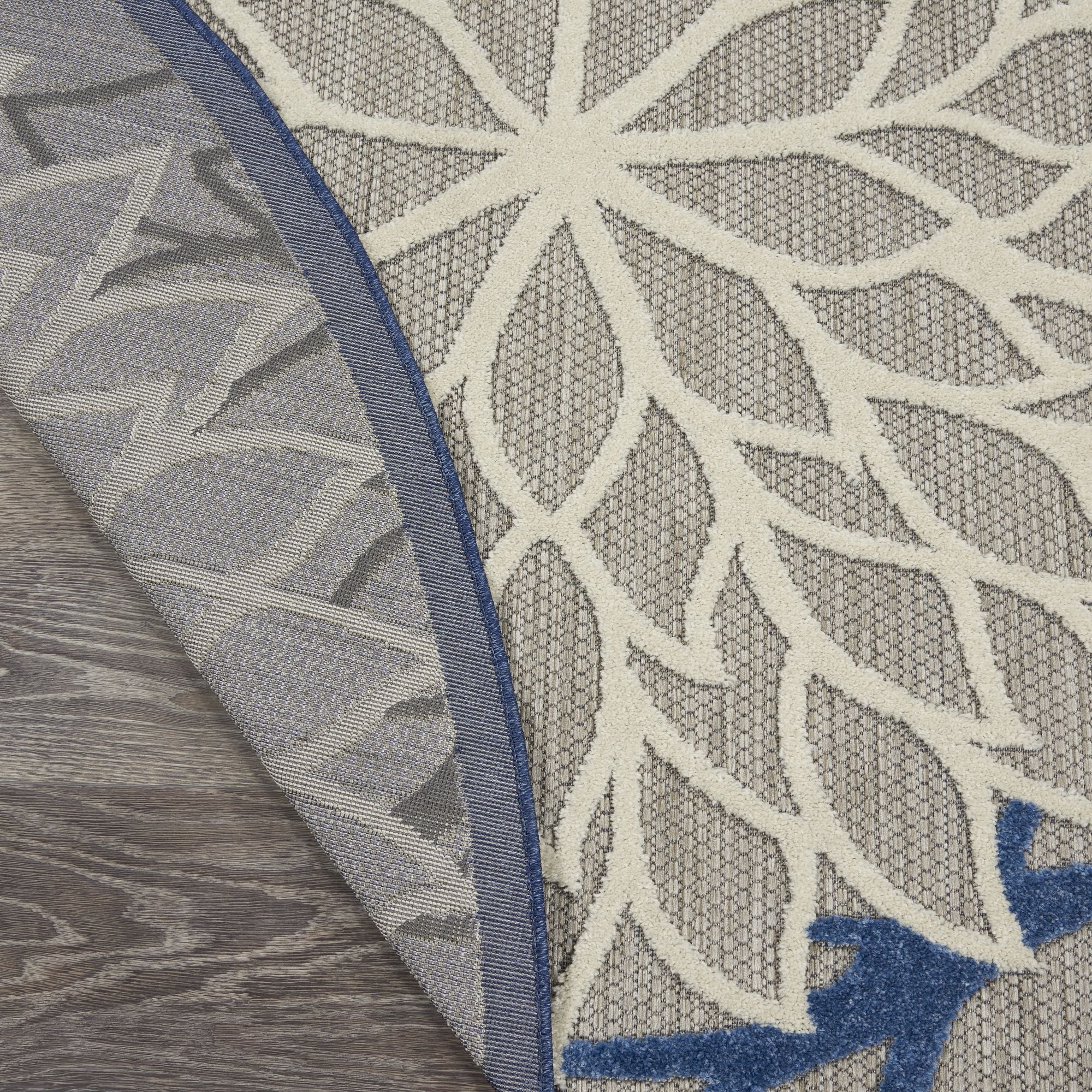 Blue Multicolor Tropical Indoor-Outdoor Black White Area Rug