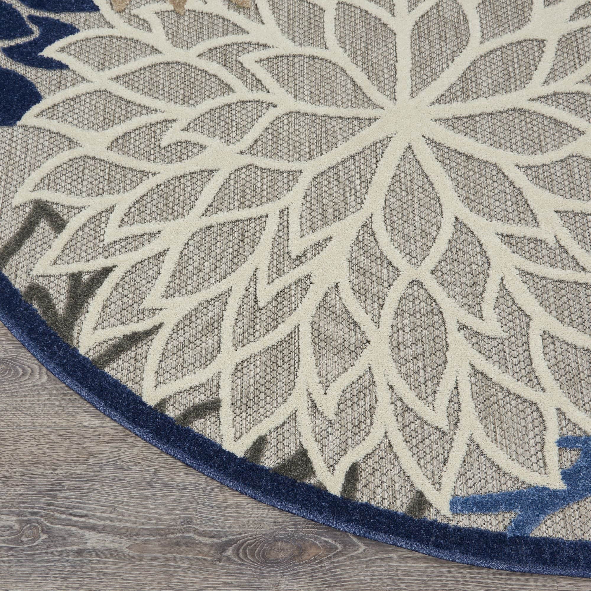 Blue Multicolor Tropical Indoor-Outdoor Black White Area Rug