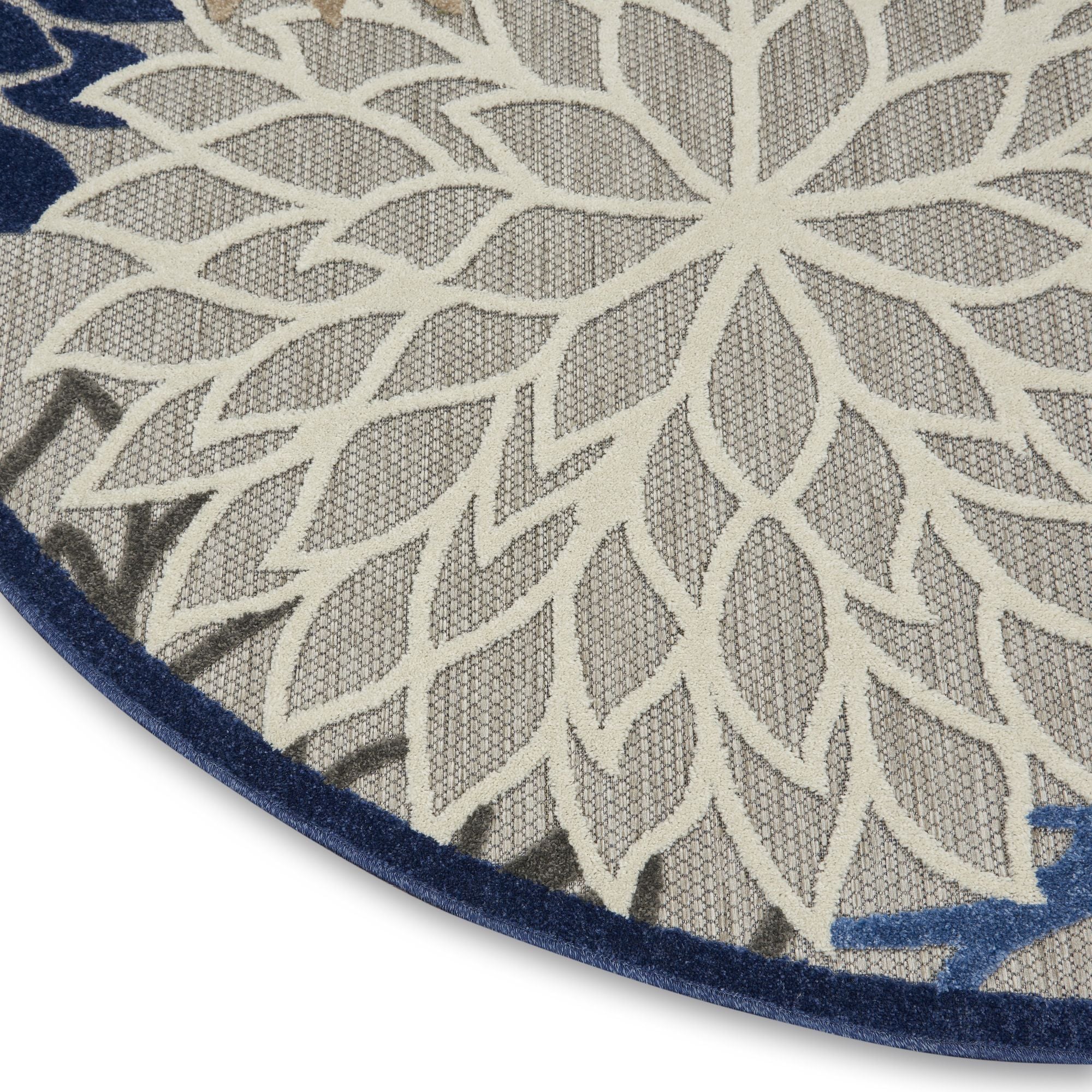 Blue Multicolor Tropical Indoor-Outdoor Black White Area Rug