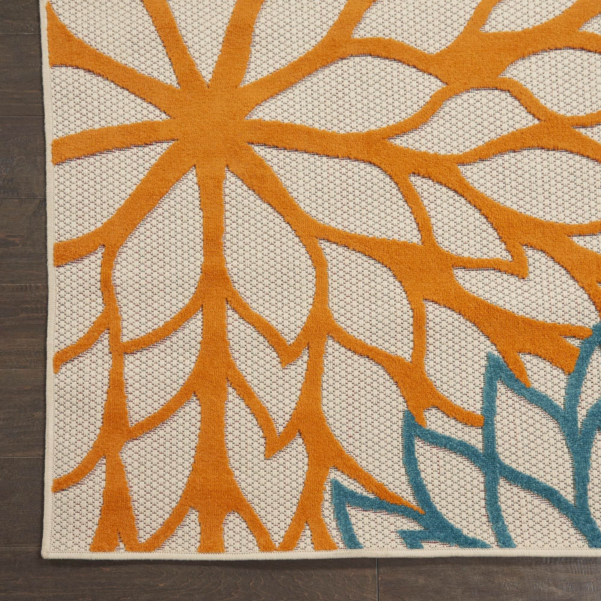 Green Tropical Indoor-Outdoor Black White Area Rug