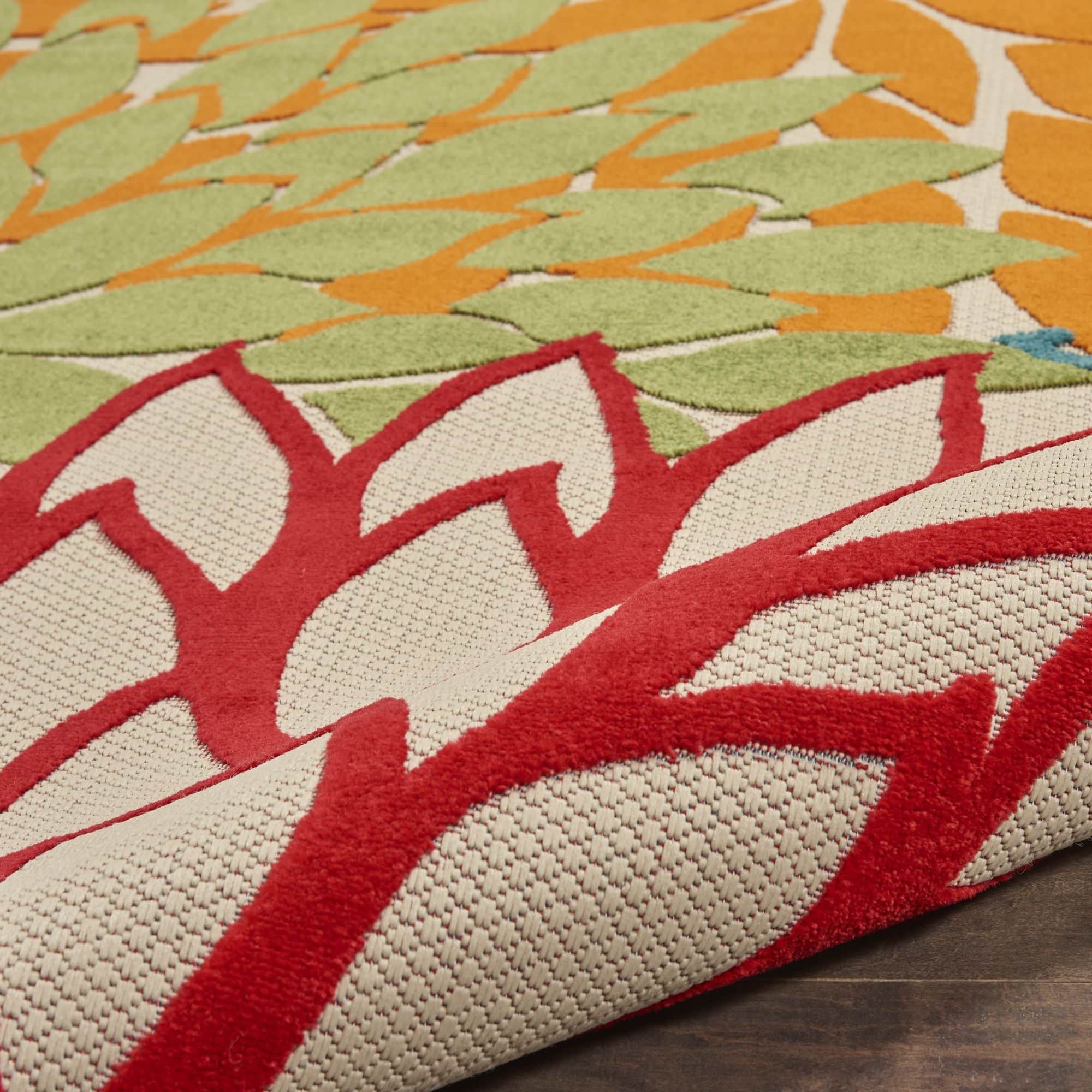 Green Tropical Indoor-Outdoor Black White Area Rug