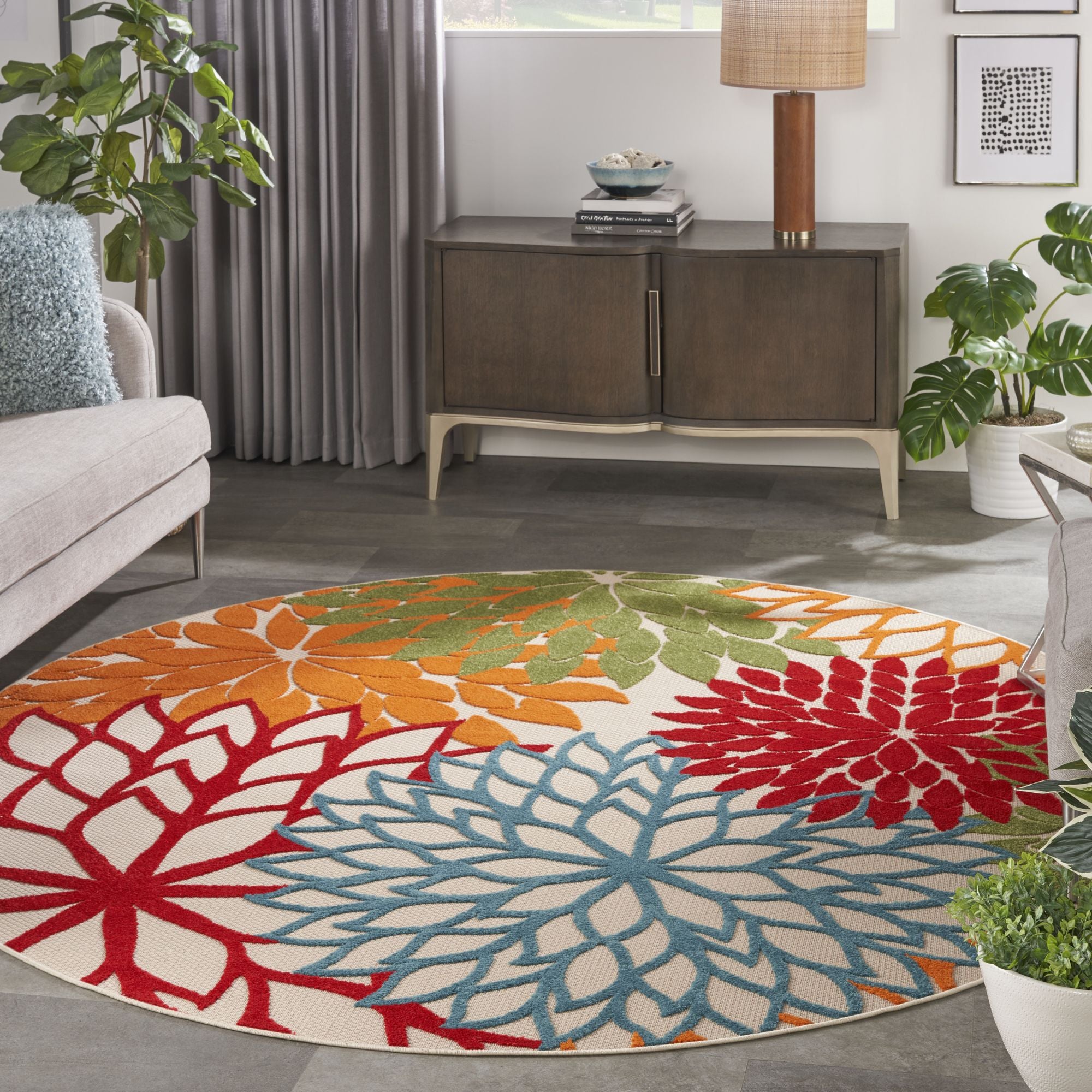 Green Tropical Indoor-Outdoor Black White Area Rug