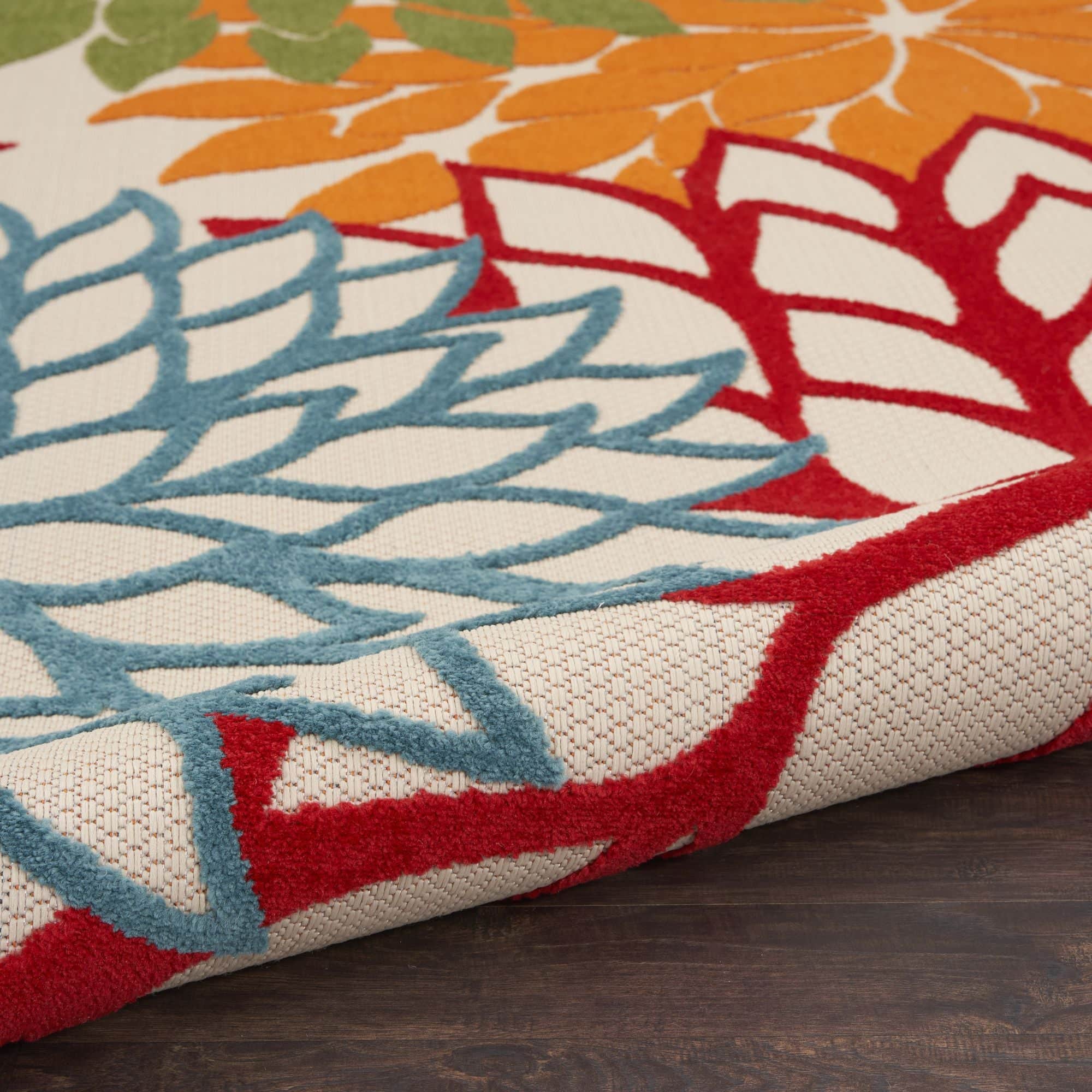 Green Tropical Indoor-Outdoor Black White Area Rug