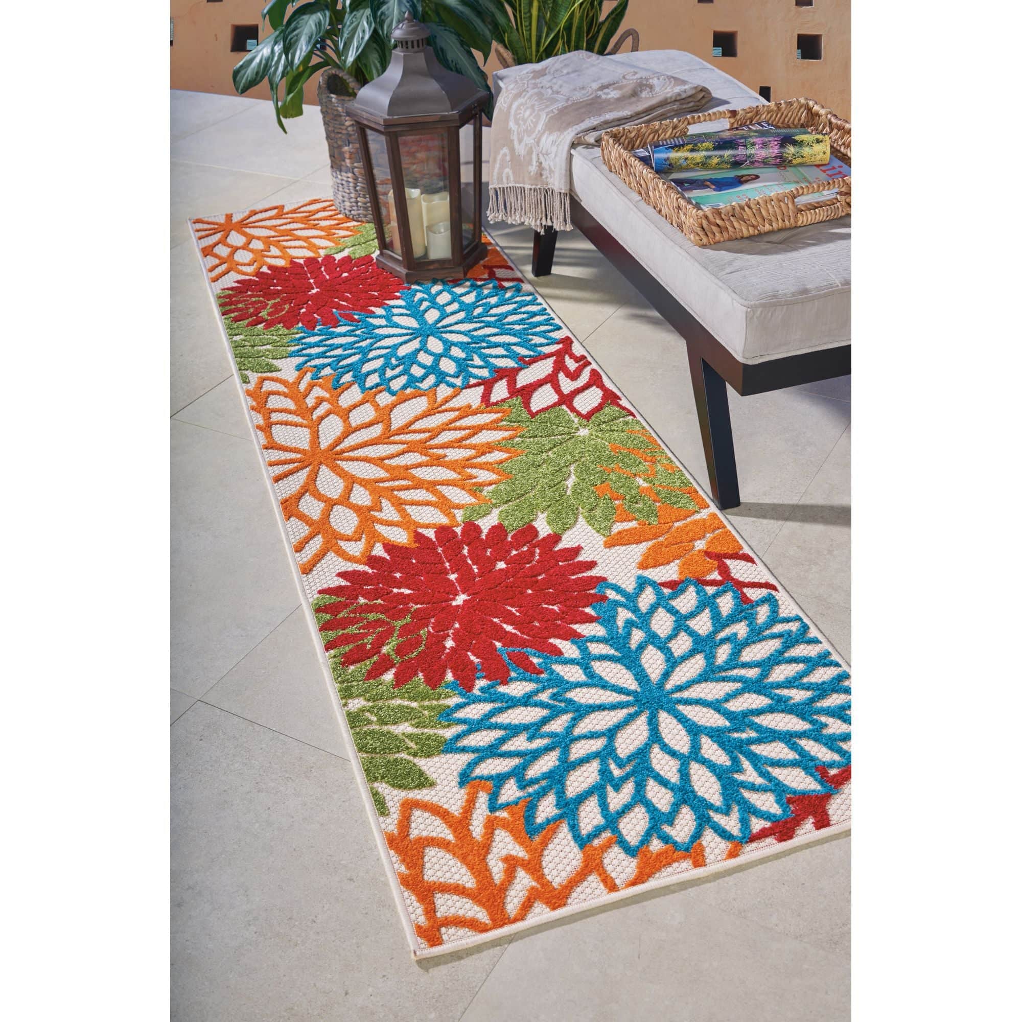Green Tropical Indoor-Outdoor Black White Area Rug