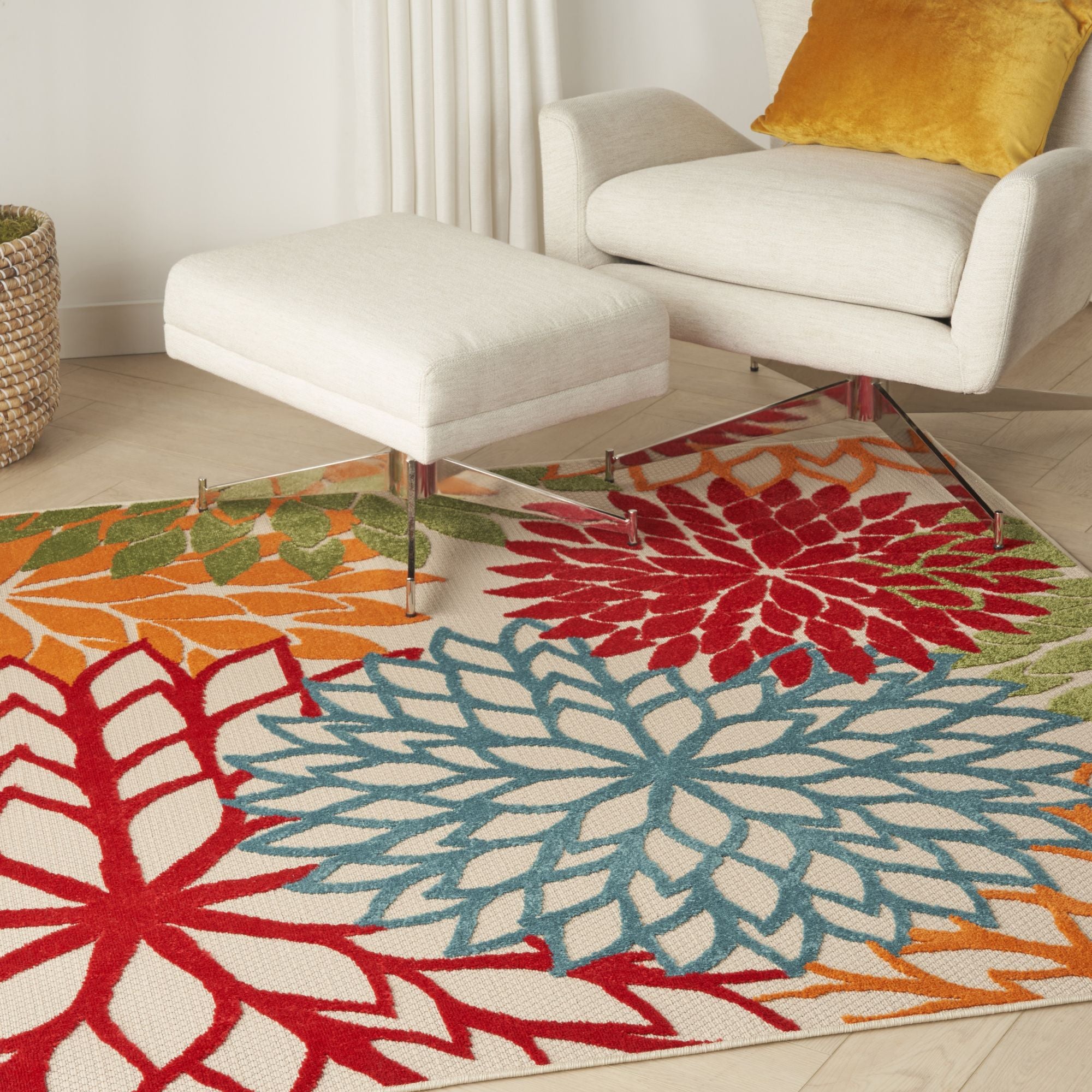 Green Tropical Indoor-Outdoor Black White Area Rug
