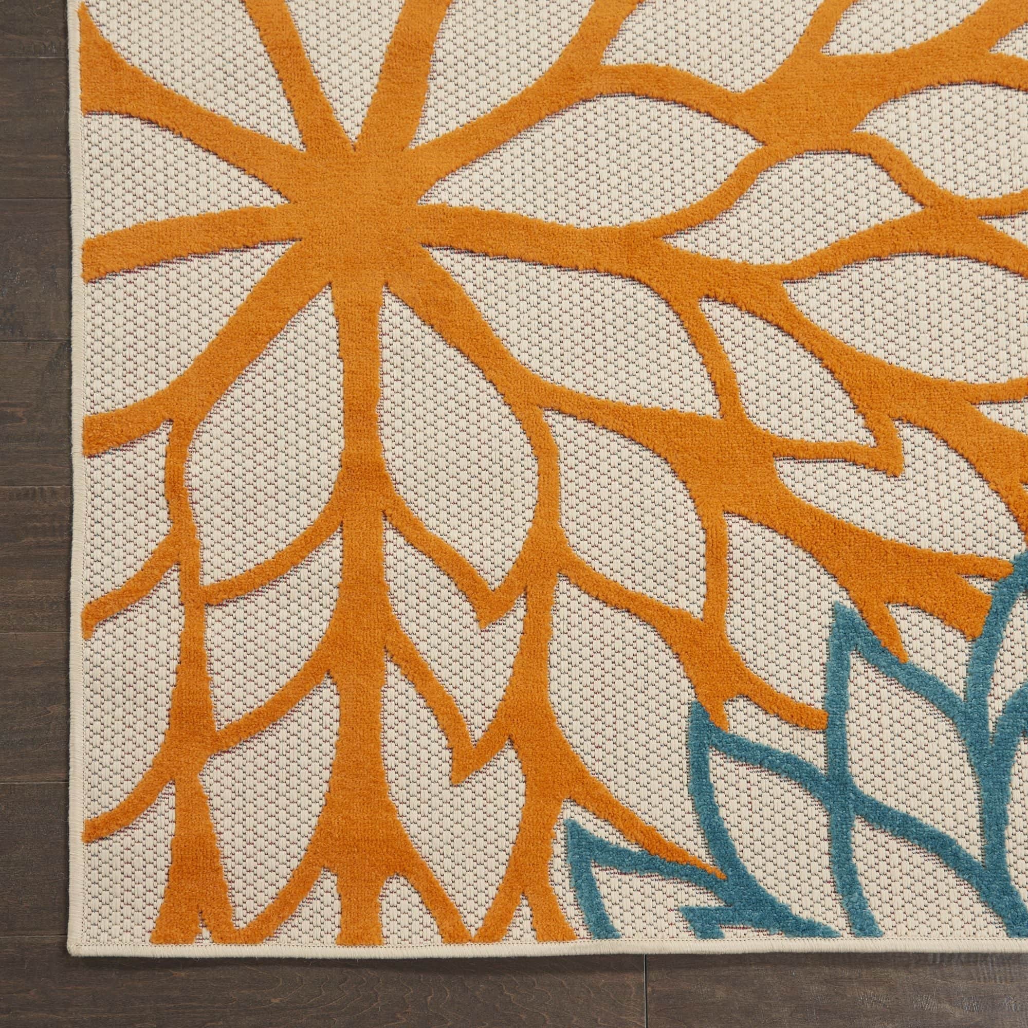 Green Tropical Indoor-Outdoor Black White Area Rug