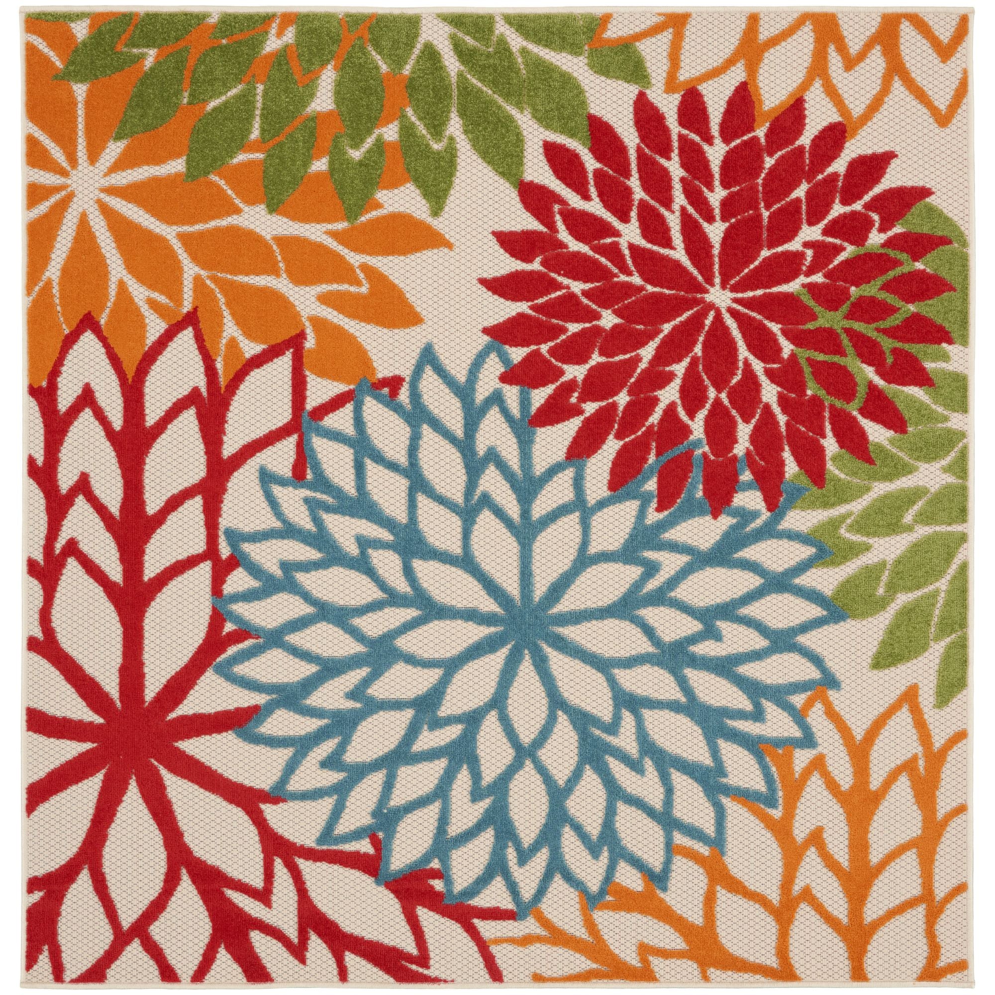 Green Tropical Indoor-Outdoor Black White Area Rug