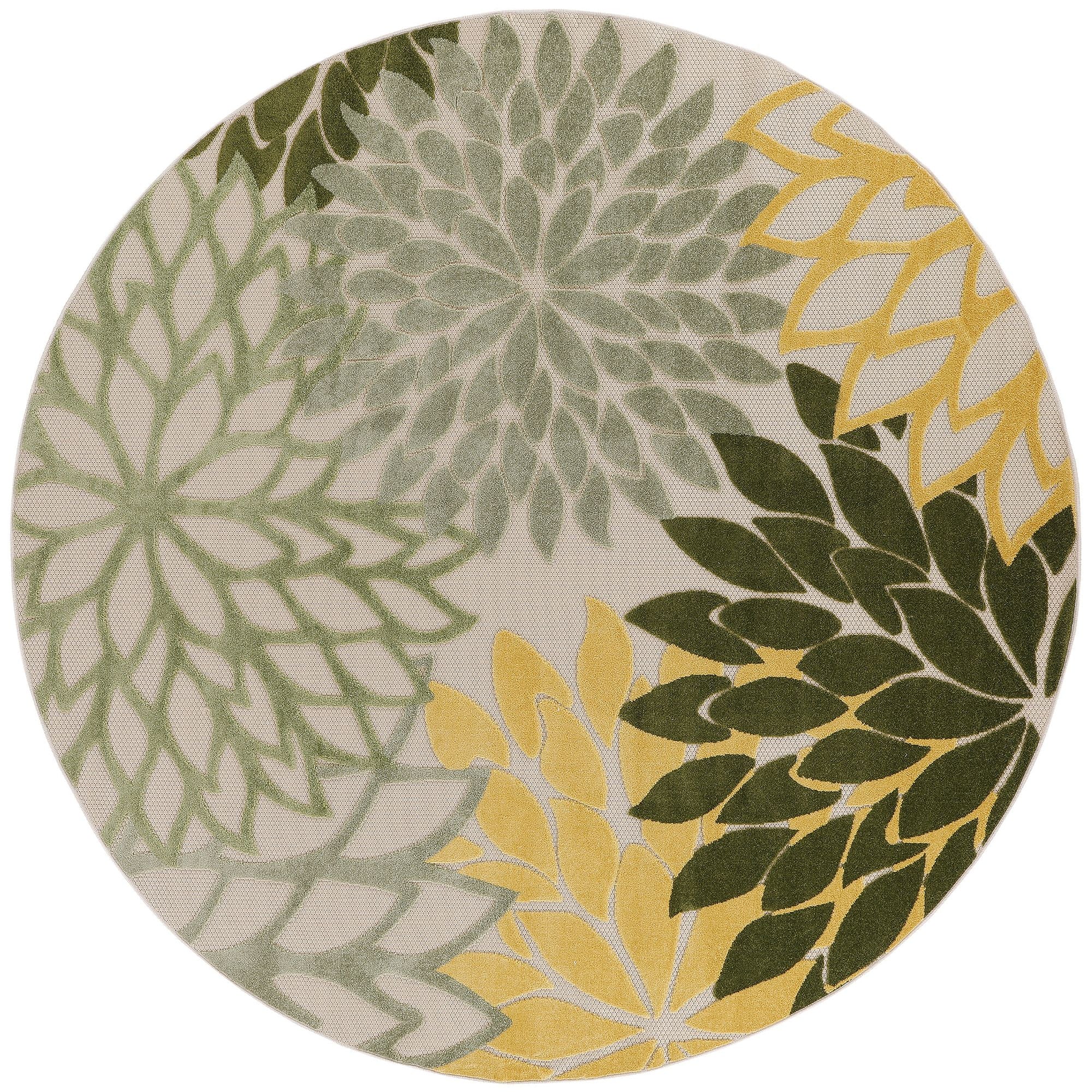 Green Multicolor Tropical Indoor-Outdoor Black White Area Rug