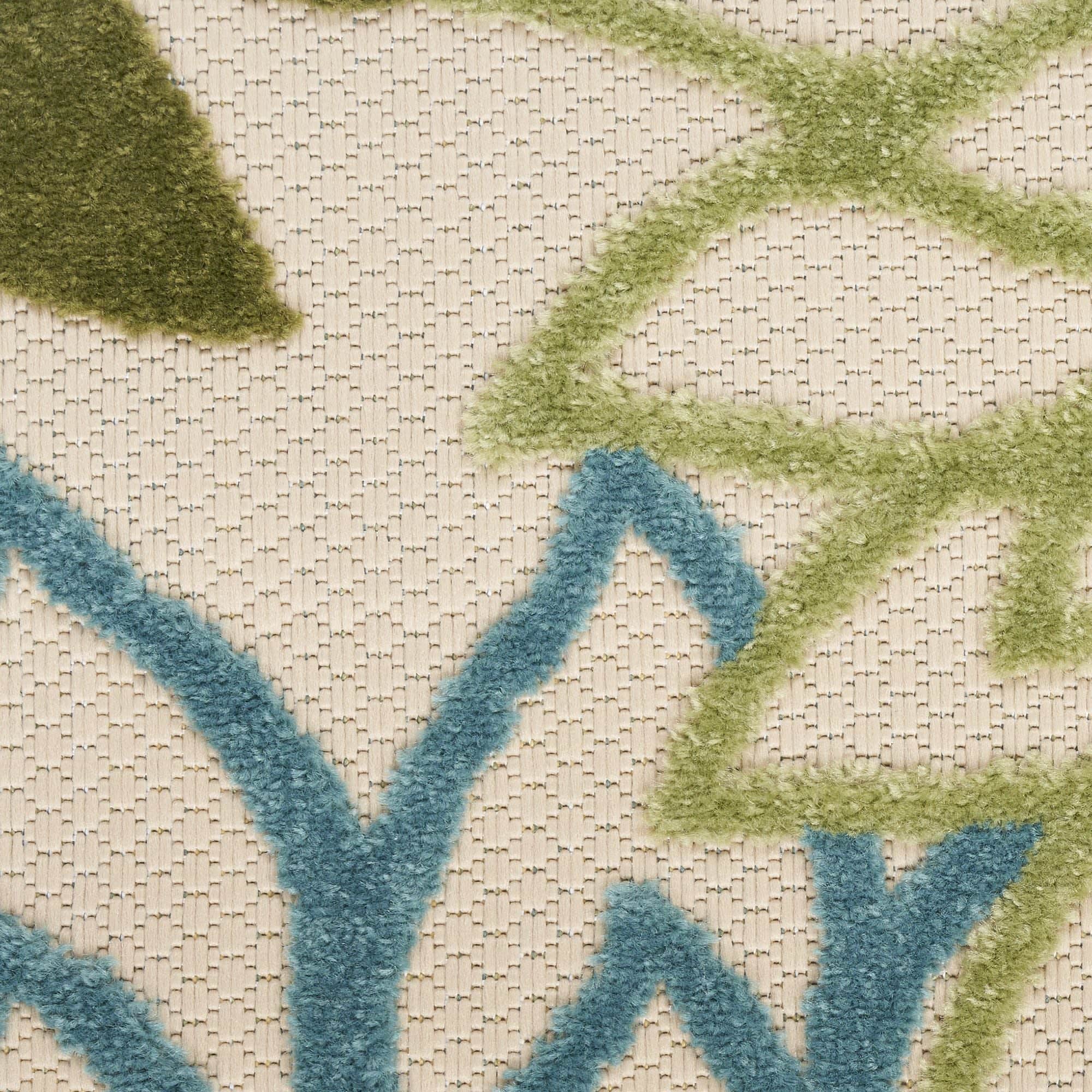 Green Multicolor Tropical Indoor-Outdoor Black White Area Rug