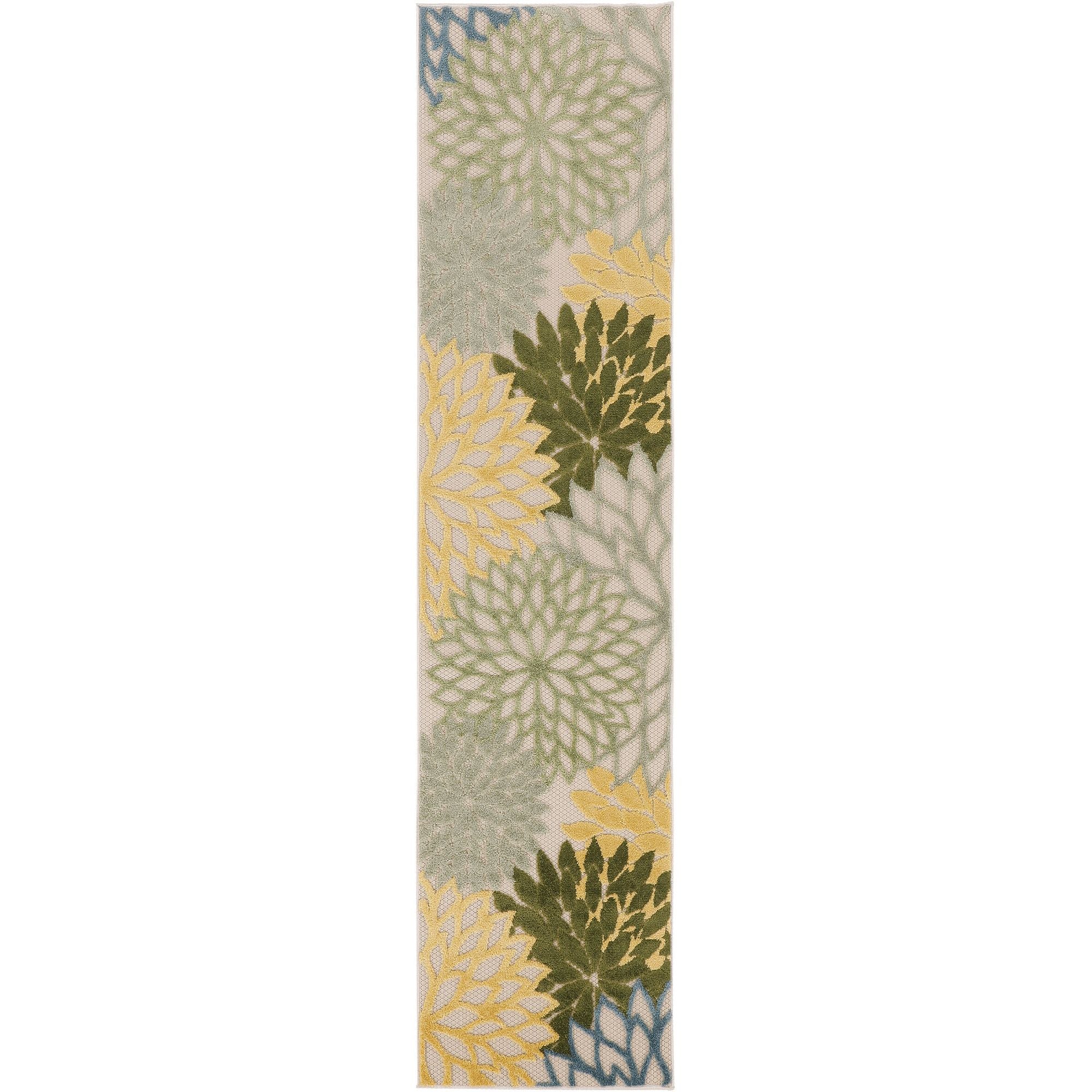 Green Multicolor Tropical Indoor-Outdoor Black White Area Rug