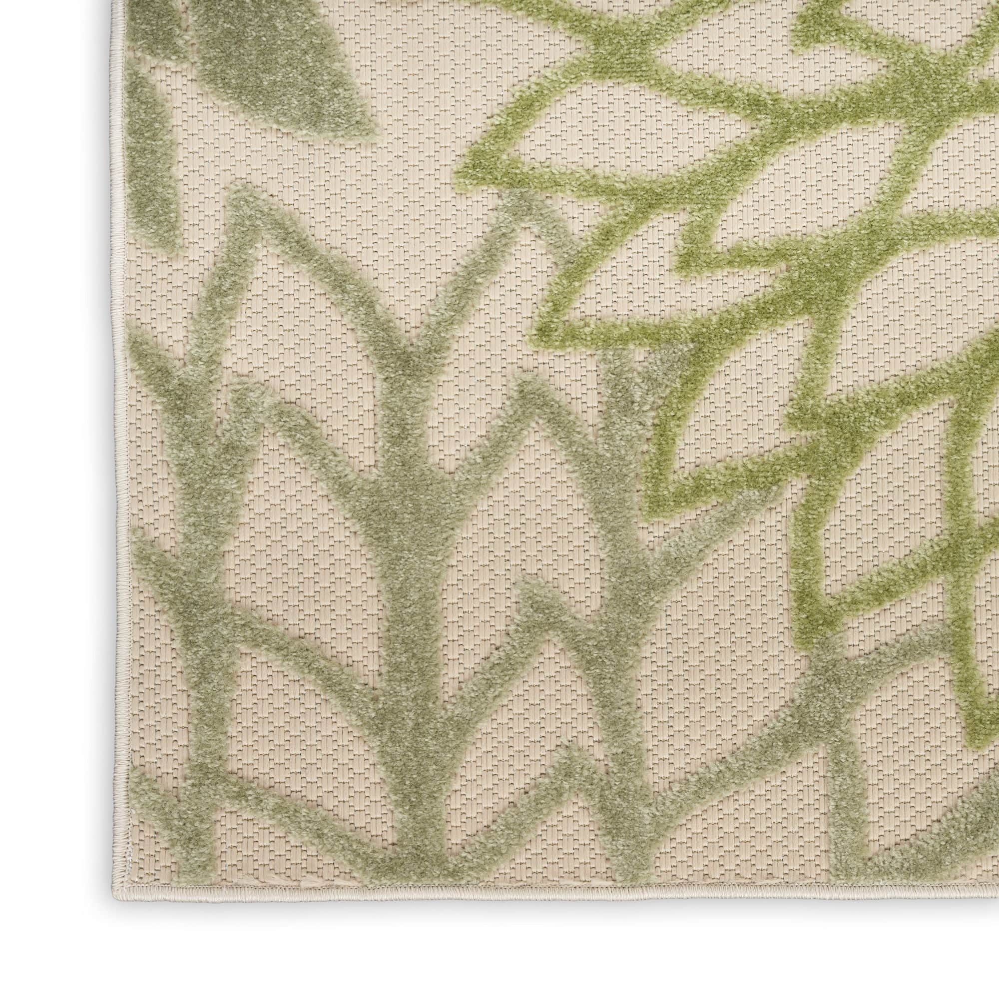 Ivory Green Tropical Indoor-Outdoor Black White Area Rug