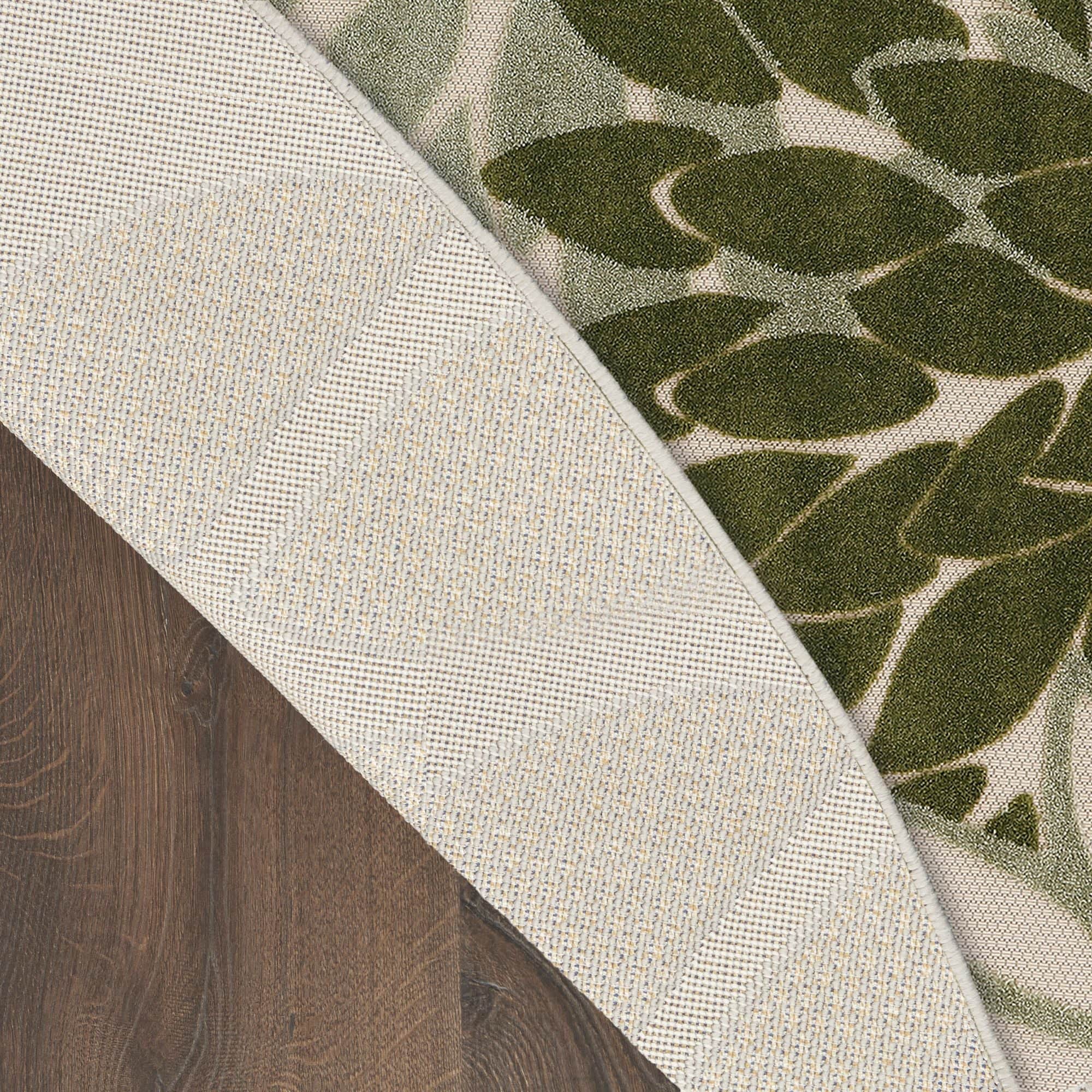 Ivory Green Tropical Indoor-Outdoor Black White Area Rug