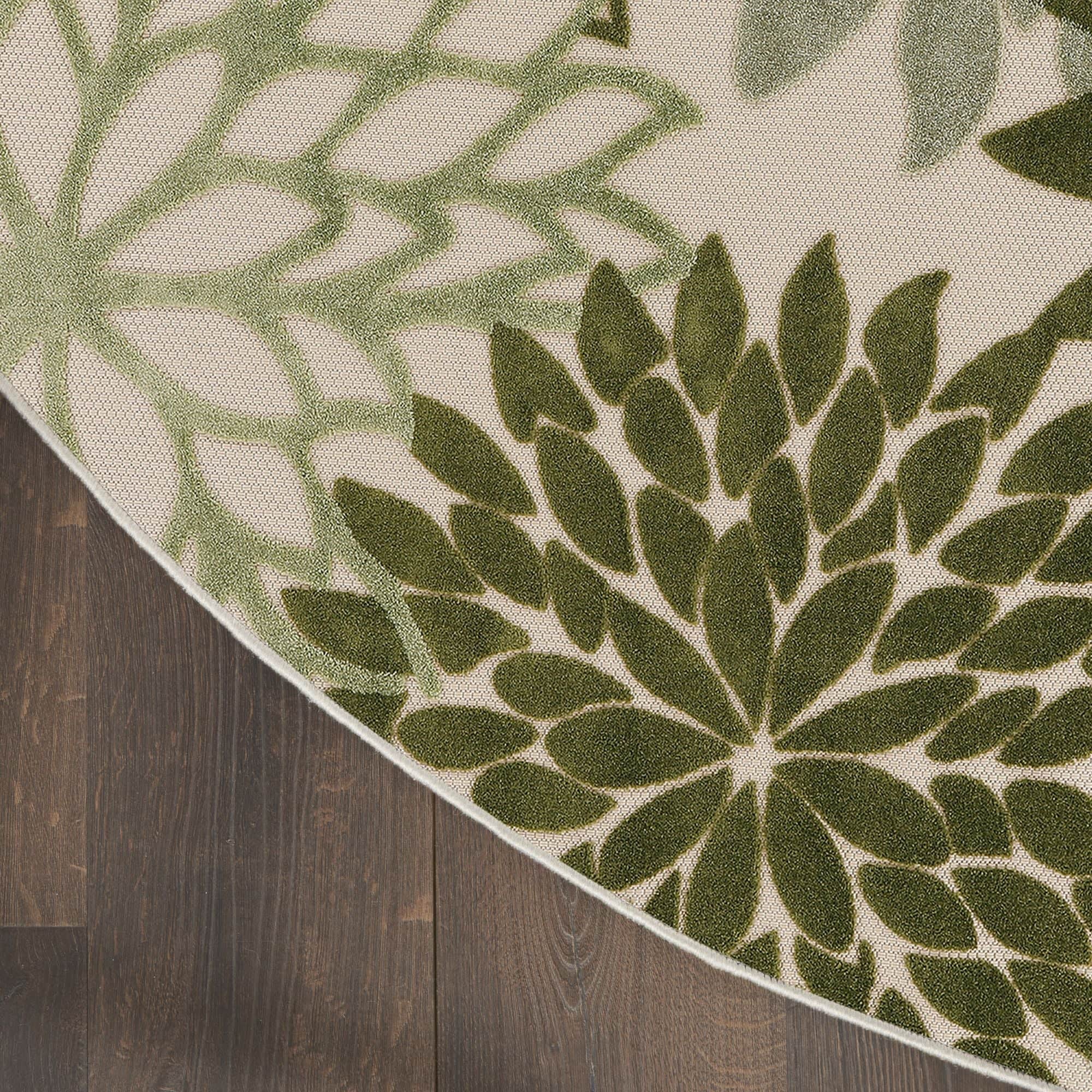 Ivory Green Tropical Indoor-Outdoor Black White Area Rug