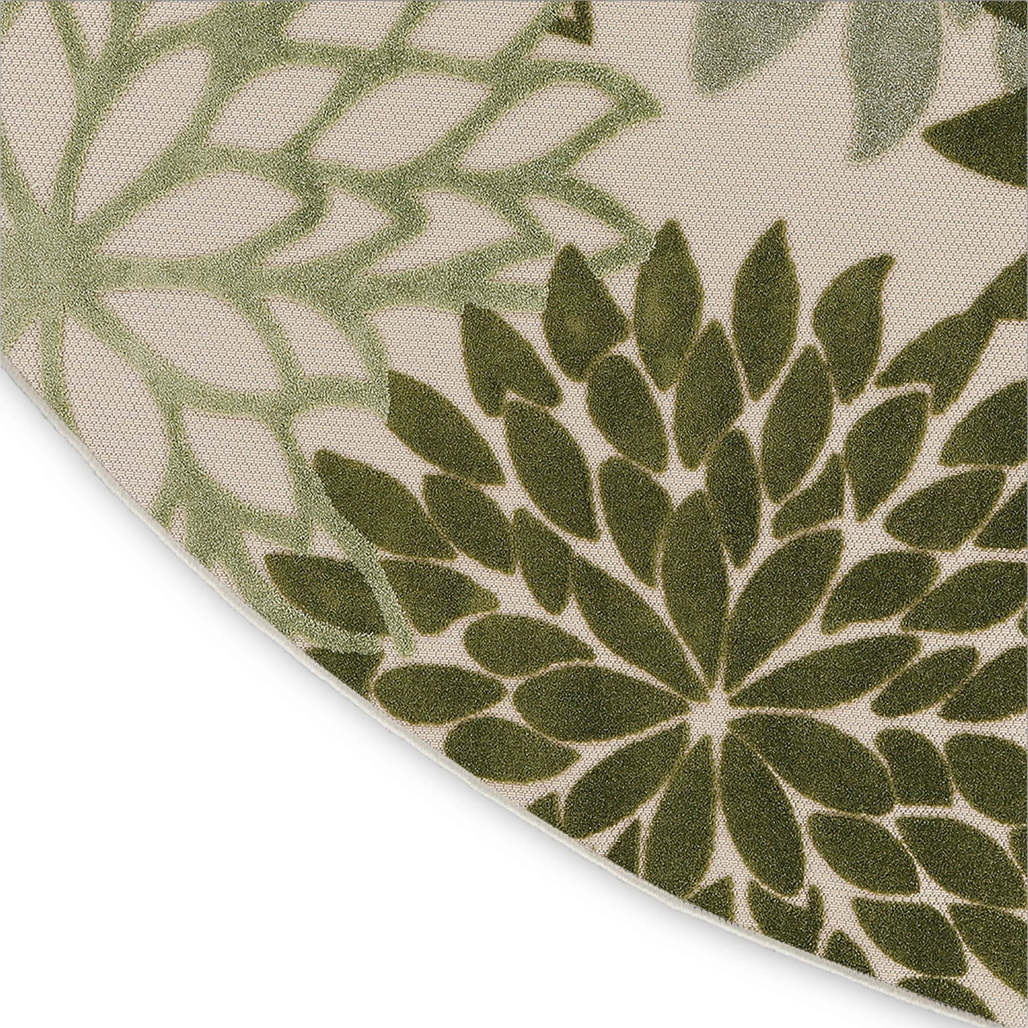 Ivory Green Tropical Indoor-Outdoor Black White Area Rug