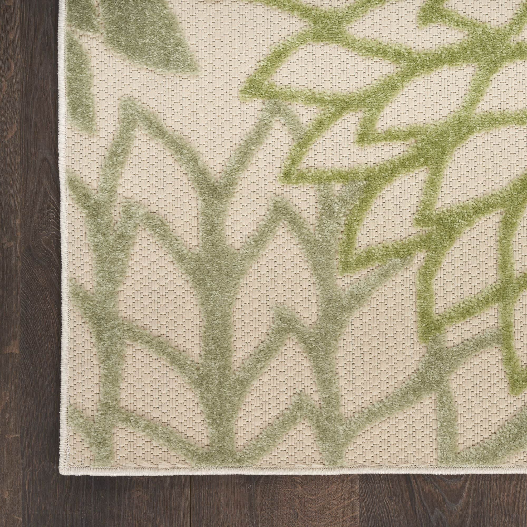 Ivory Green Tropical Indoor-Outdoor Black White Area Rug