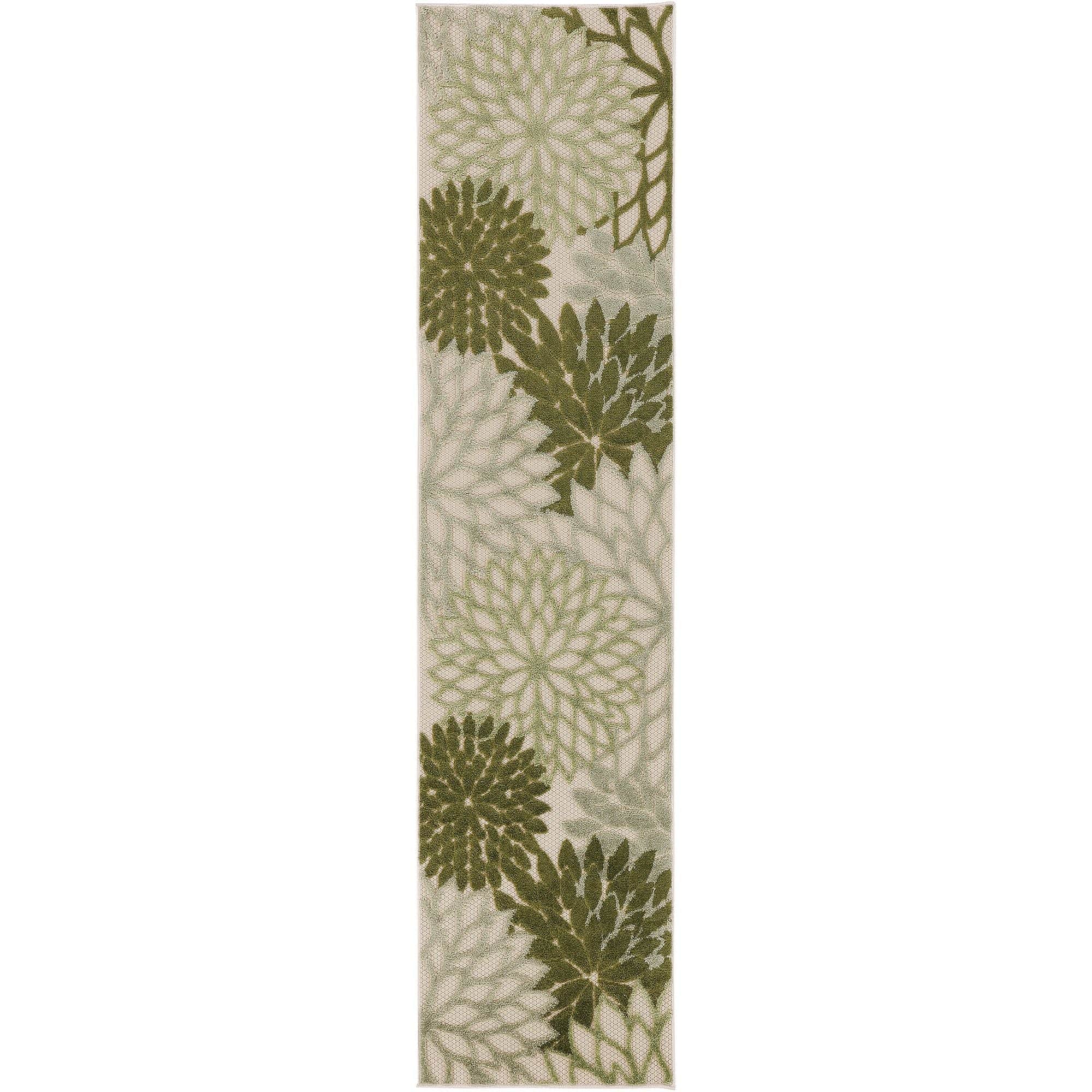 Ivory Green Tropical Indoor-Outdoor Black White Area Rug
