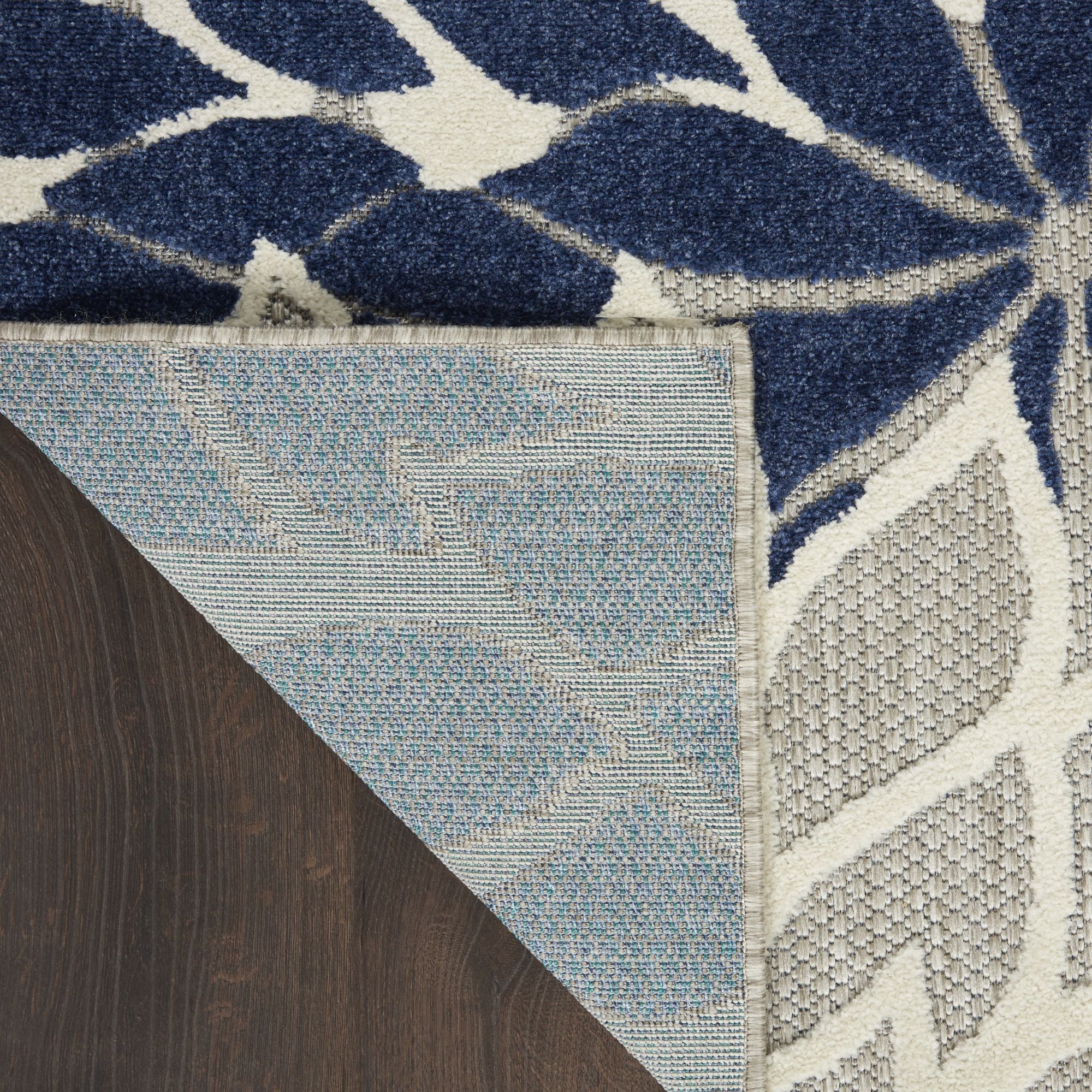 Ivory Navy Tropical Indoor-Outdoor Black White Area Rug